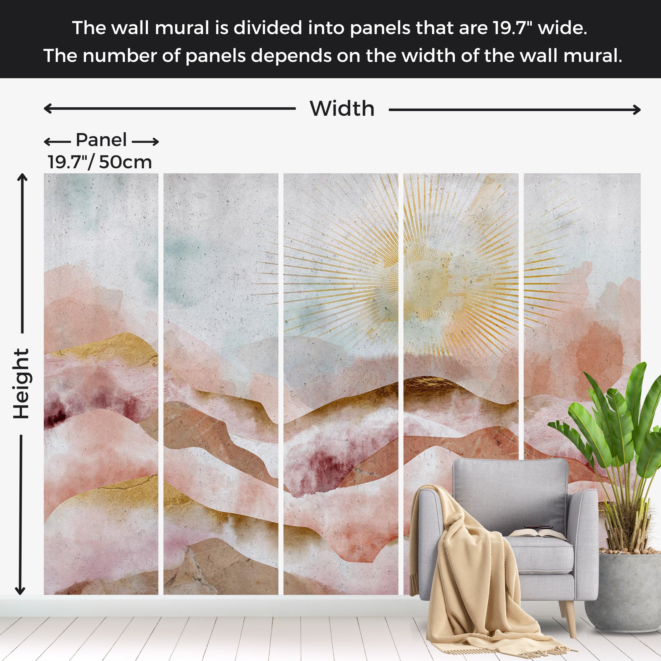 Abstract Wallpaper Wall Mural - Majestic Mountains 39"Wx27"H / Standard