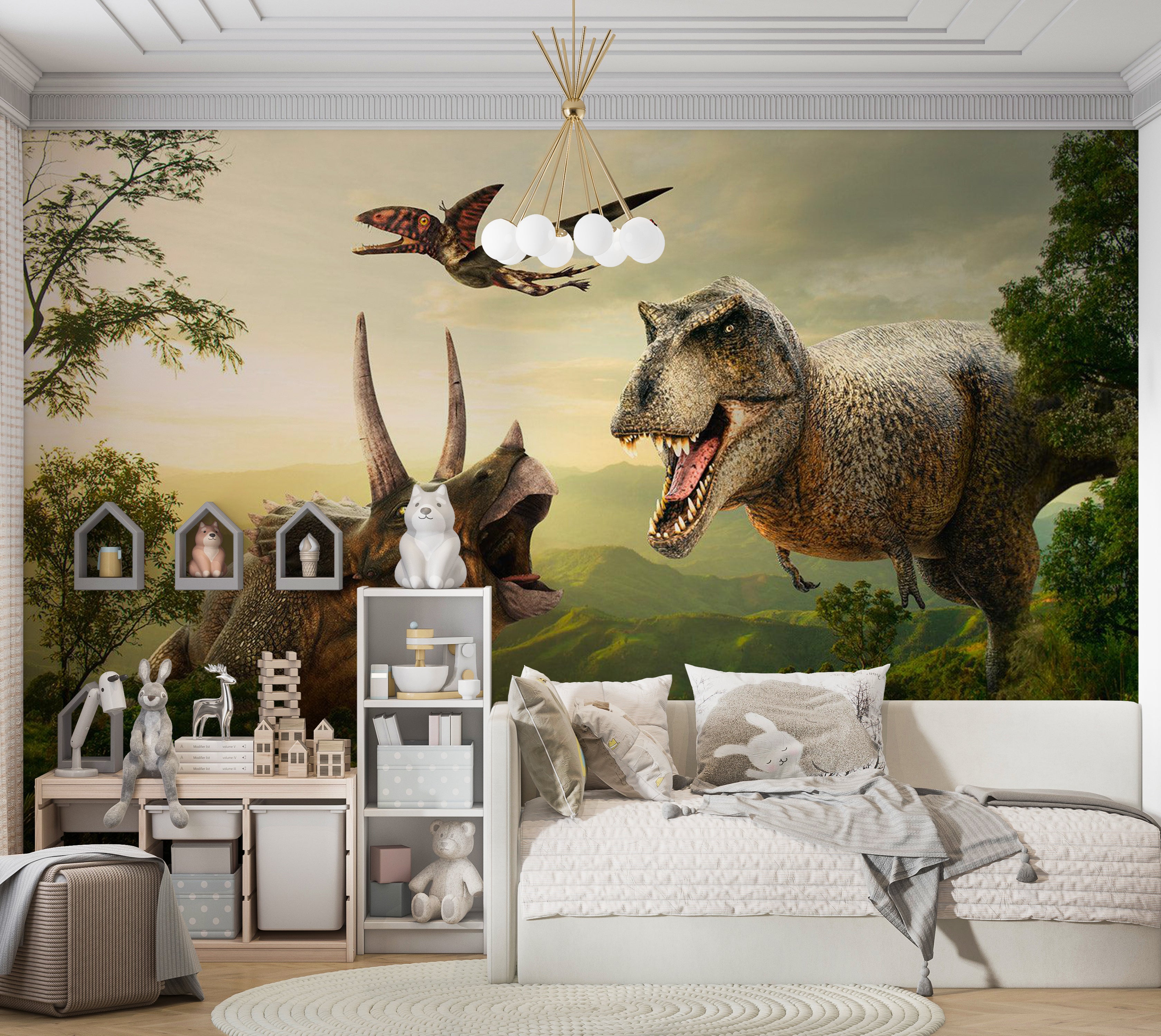 Dinosaur Wallpaper Wall Mural - Dinosaur Square 39"Wx27"H / Standard