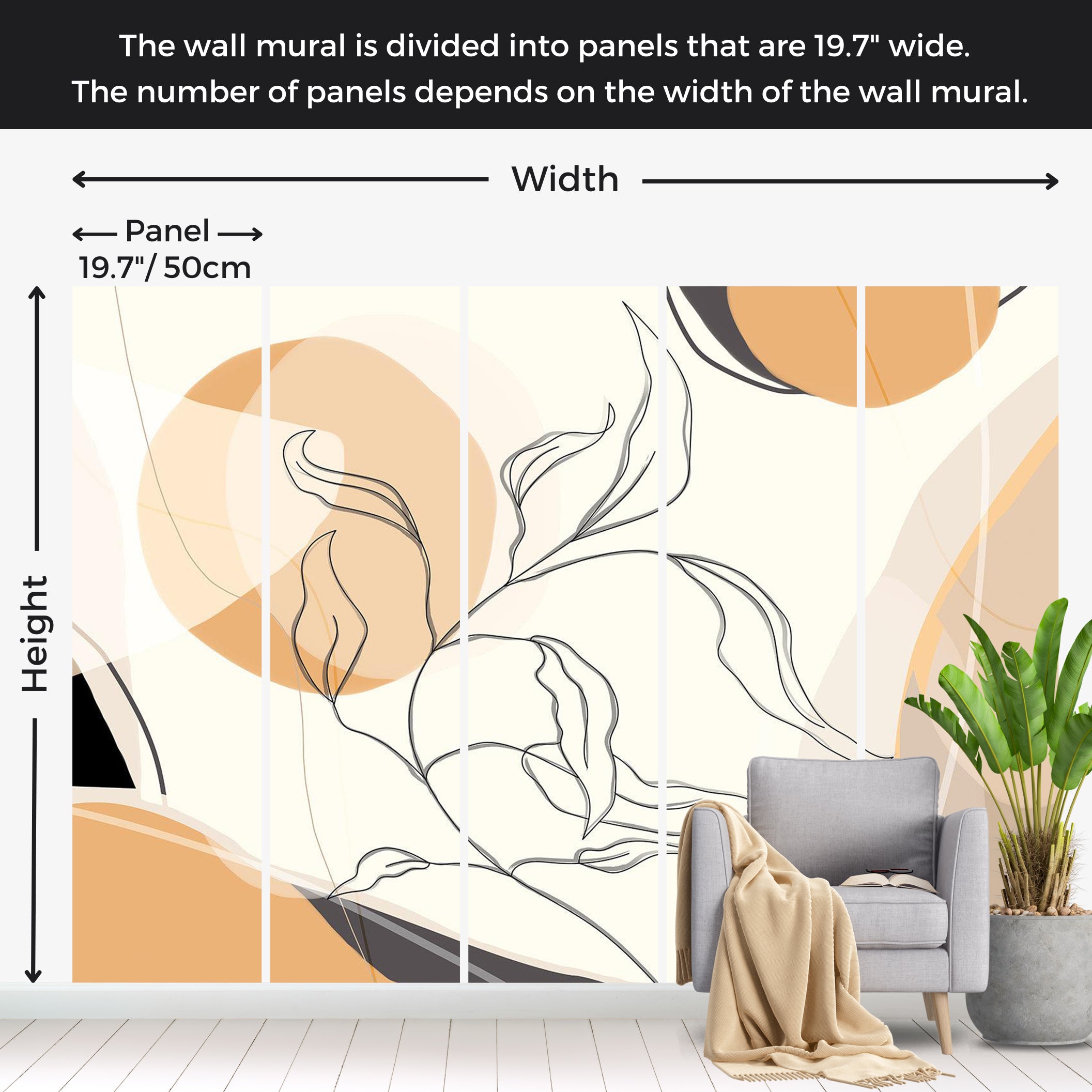 Abstract Wallpaper Wall Mural - Modern Line Landscape 39"Wx27"H / Standard