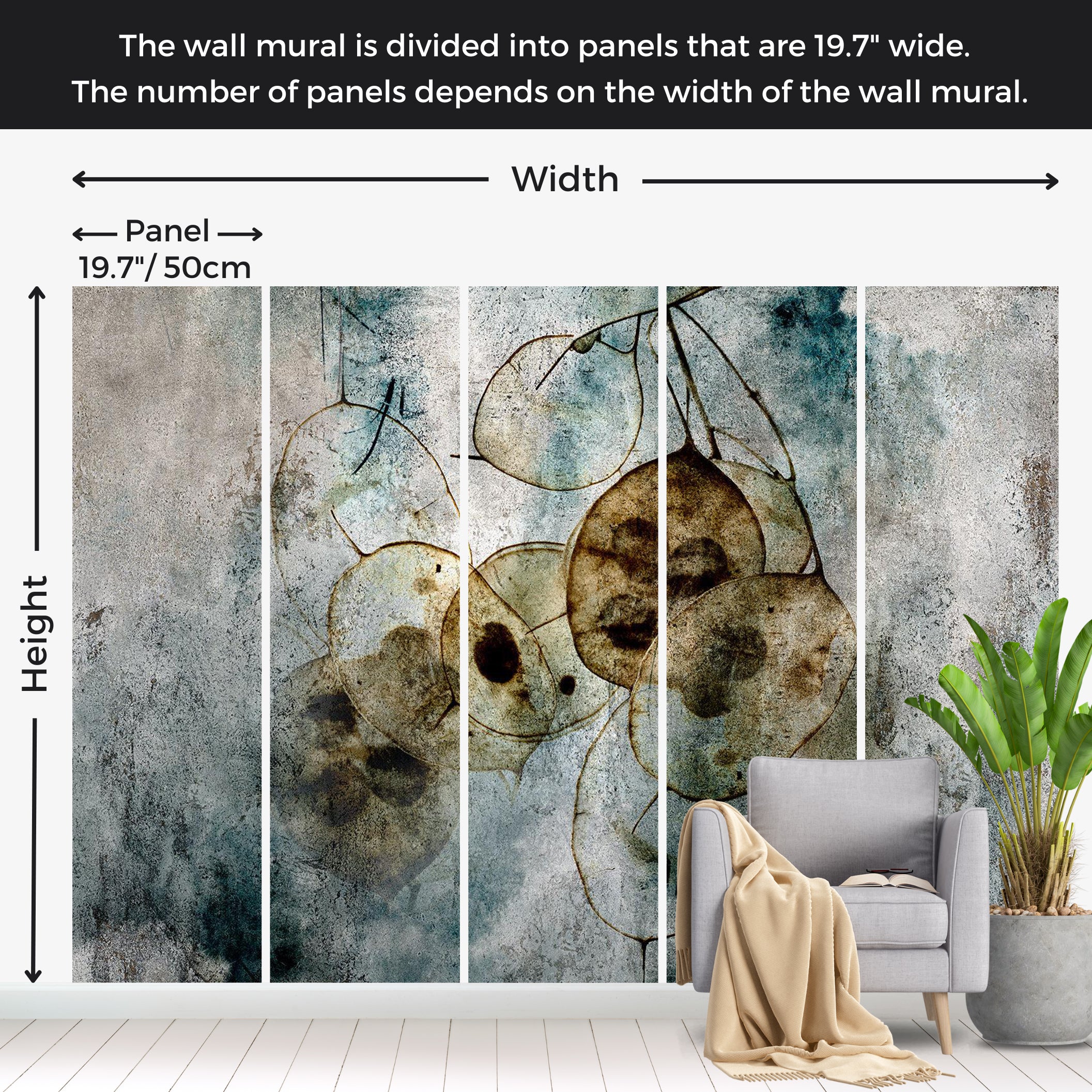 Abstract Wallpaper Wall Mural - Nature and Lunaria 39"Wx27"H / Standard