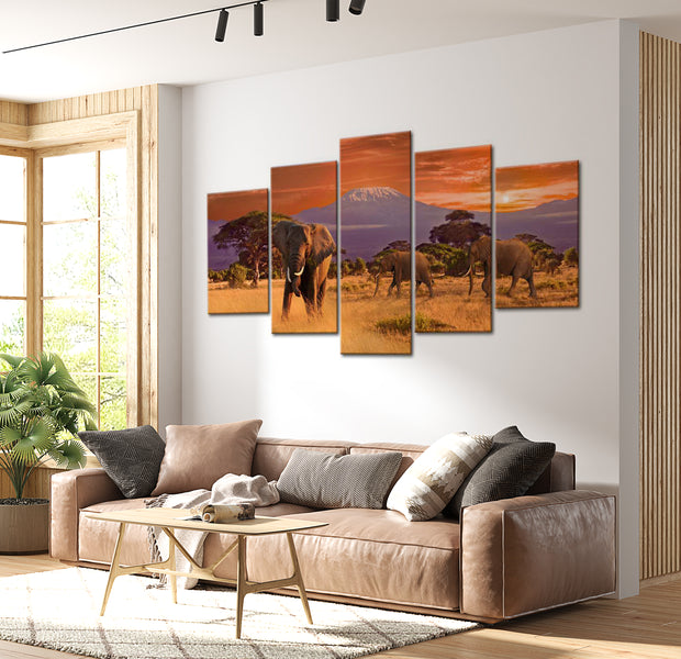 Stretched Canvas Landscape Art - Africa & Elephants 40"Wx20"H