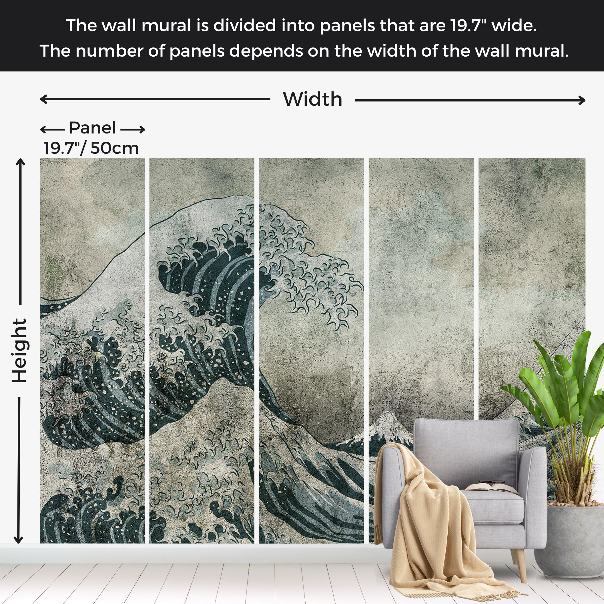 Abstract Wallpaper Wall Mural - Power of the Big Wave 39"Wx27"H / Standard