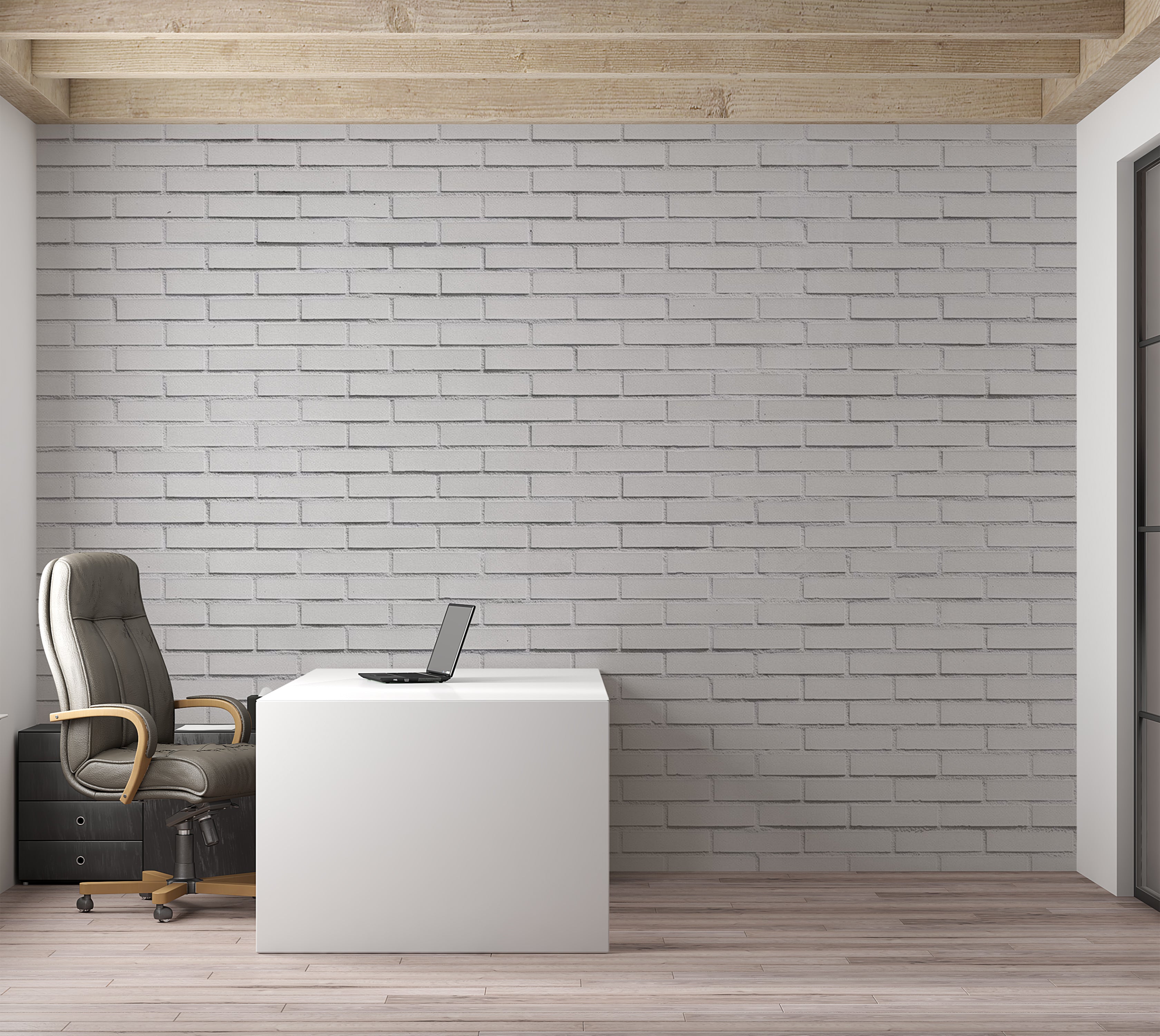 Surface Texture Wallpaper Wall Mural - Snow White Brick Wall 39"Wx27"H / Standard