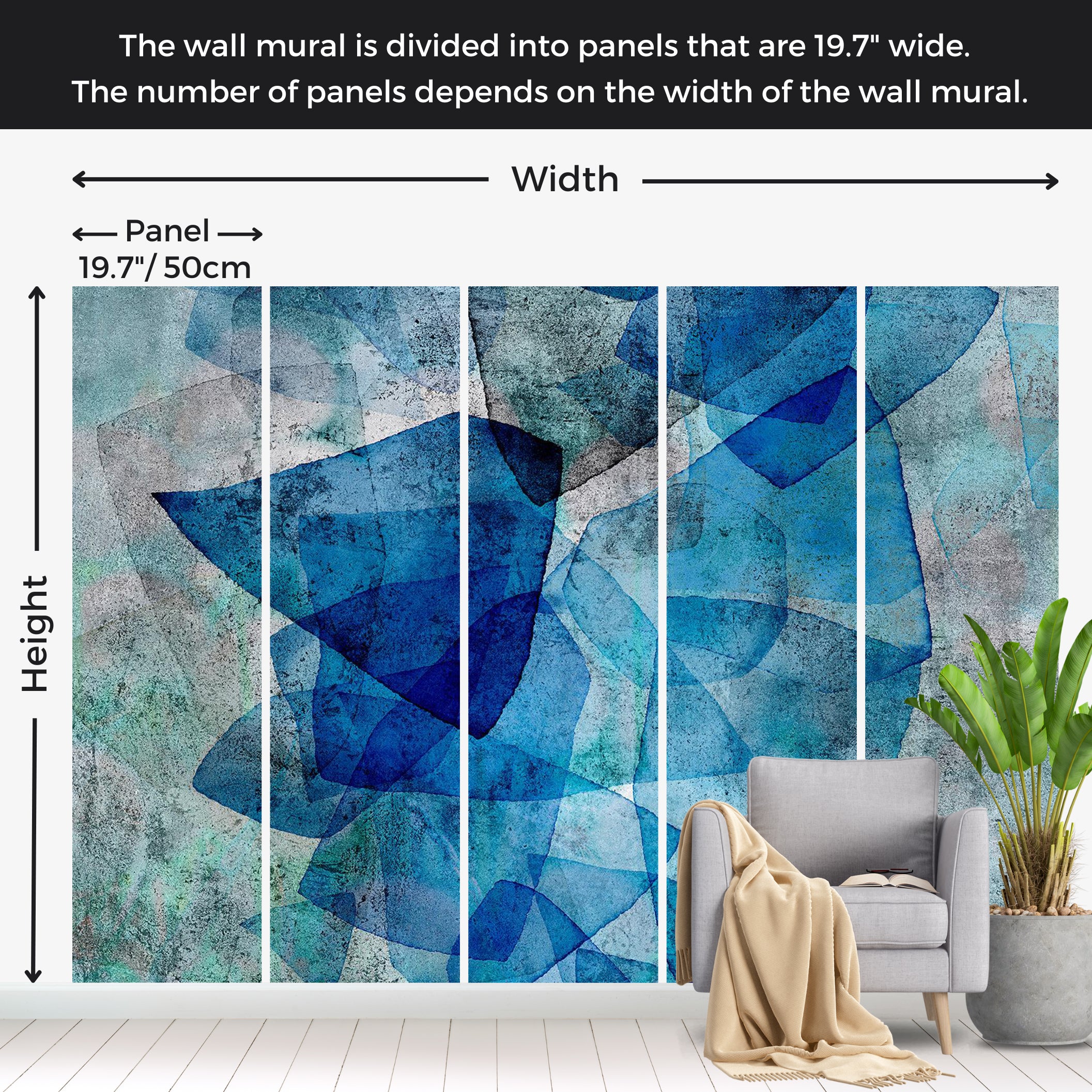 Abstract Wallpaper Wall Mural - Sapphire Mosaic 39"Wx27"H / Standard