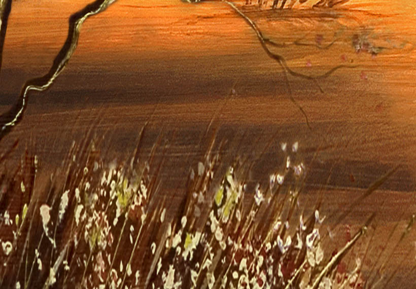 Stretched Canvas Landscape Art - Giraffes At Sunset