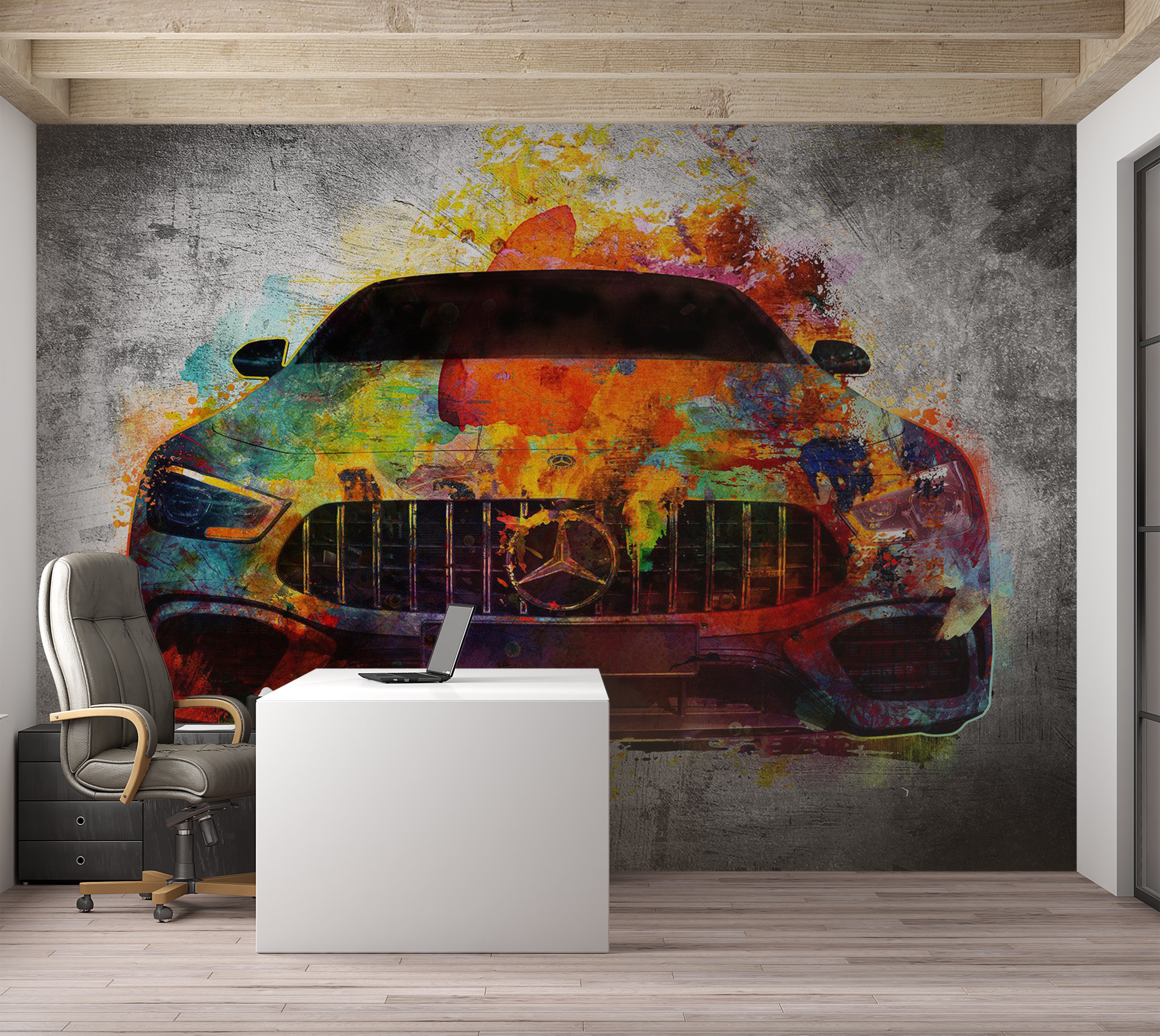Wallpaper Wall Mural - Artistic Car Art 39"Wx27"H / Standard