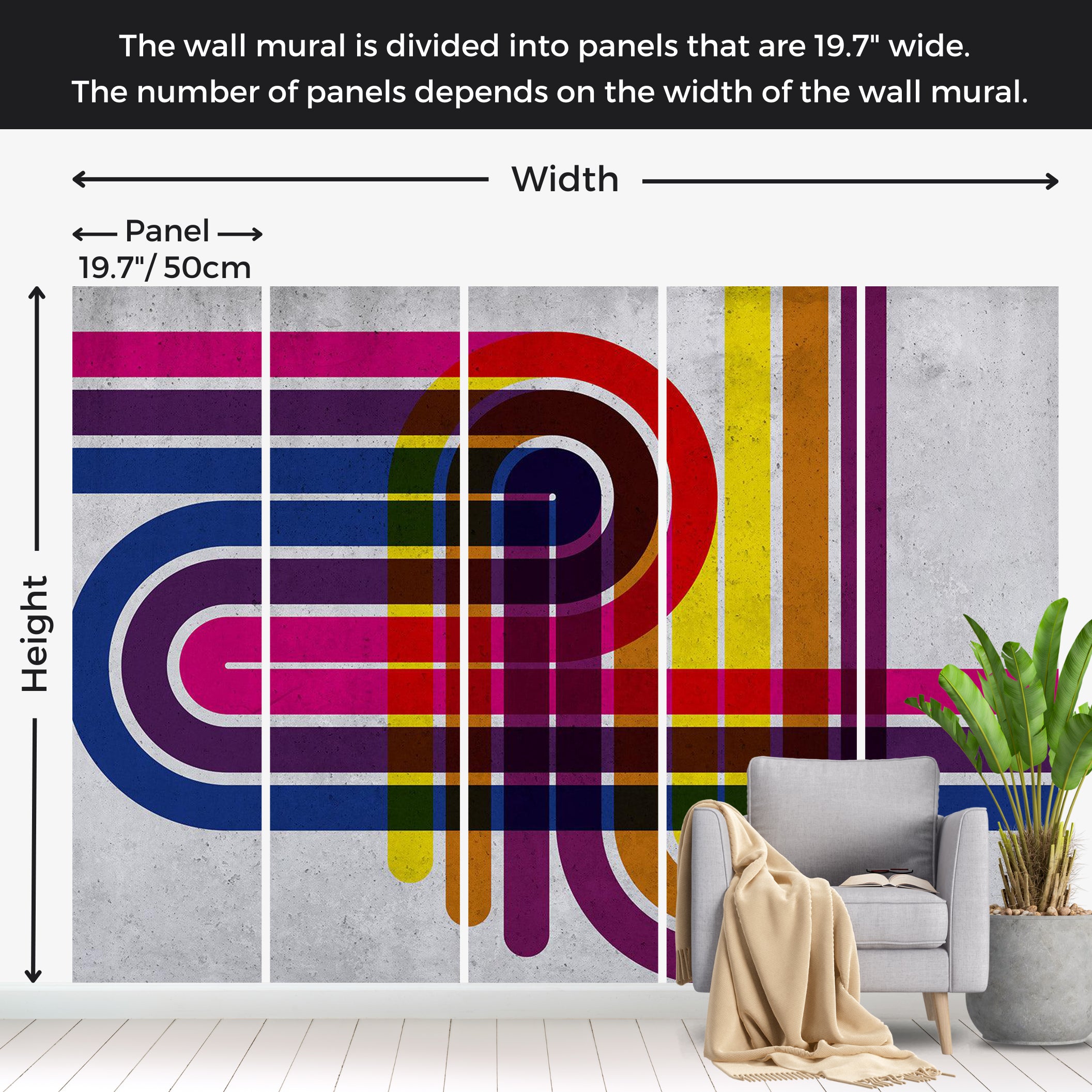 Abstract Wallpaper Wall Mural - Technicolor 39"Wx27"H / Standard