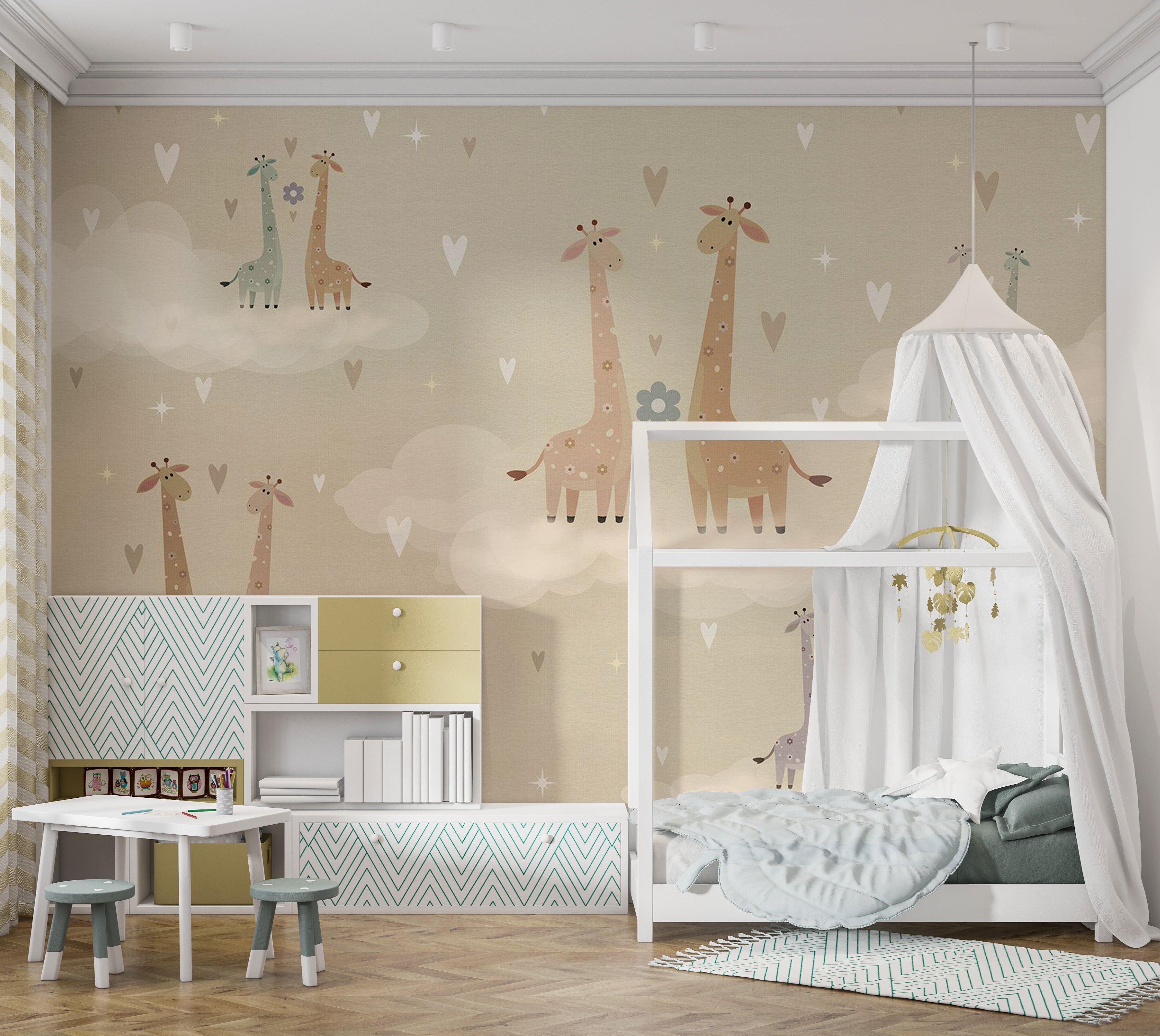 Peel & Stick Kids Wall Mural - Giraffes in Love 38"Wx27"H