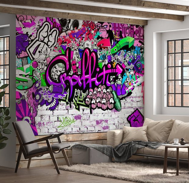 Peel & Stick Street Art Wall Mural - Purple Graffiti 38"Wx27"H
