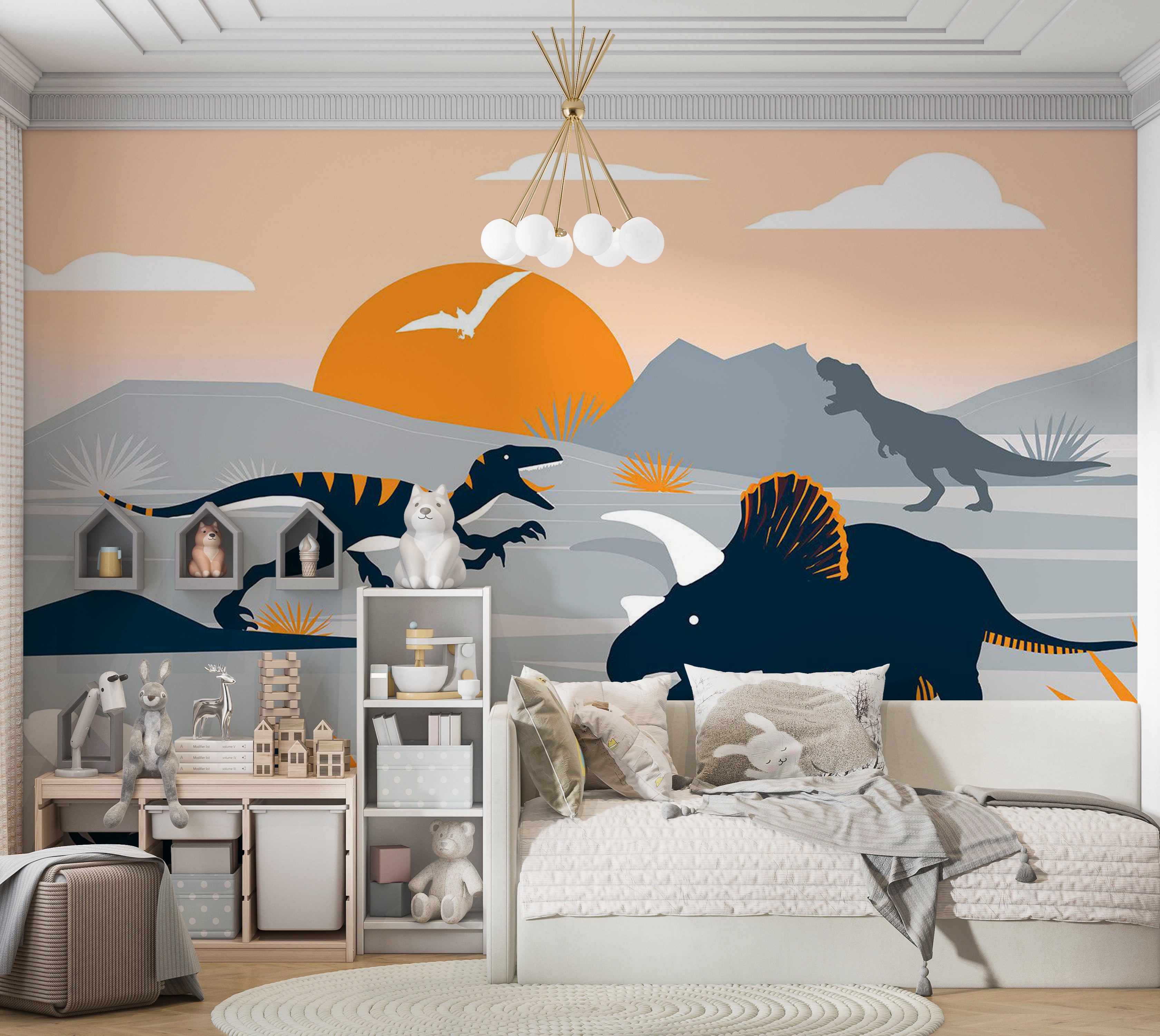 Kids Wallpaper Wall Mural - Abstract Dinosaurs Landscape 39"Wx27"H / Standard