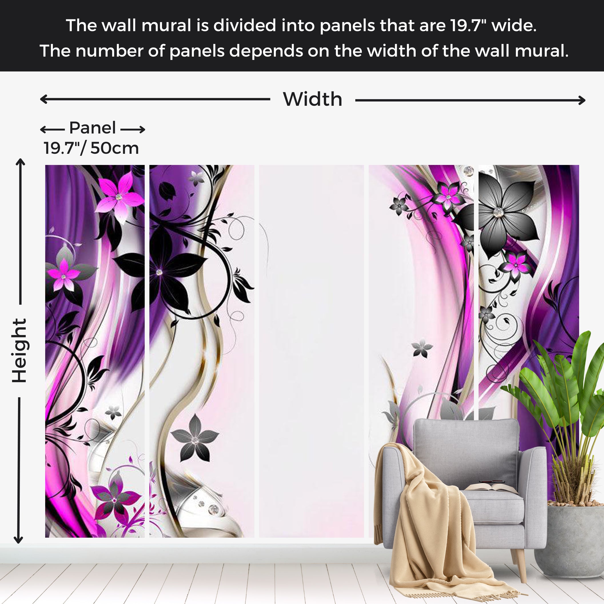 Floral Wallpaper Wall Mural - Purple Blooming Delight 39"Wx27"H / Standard