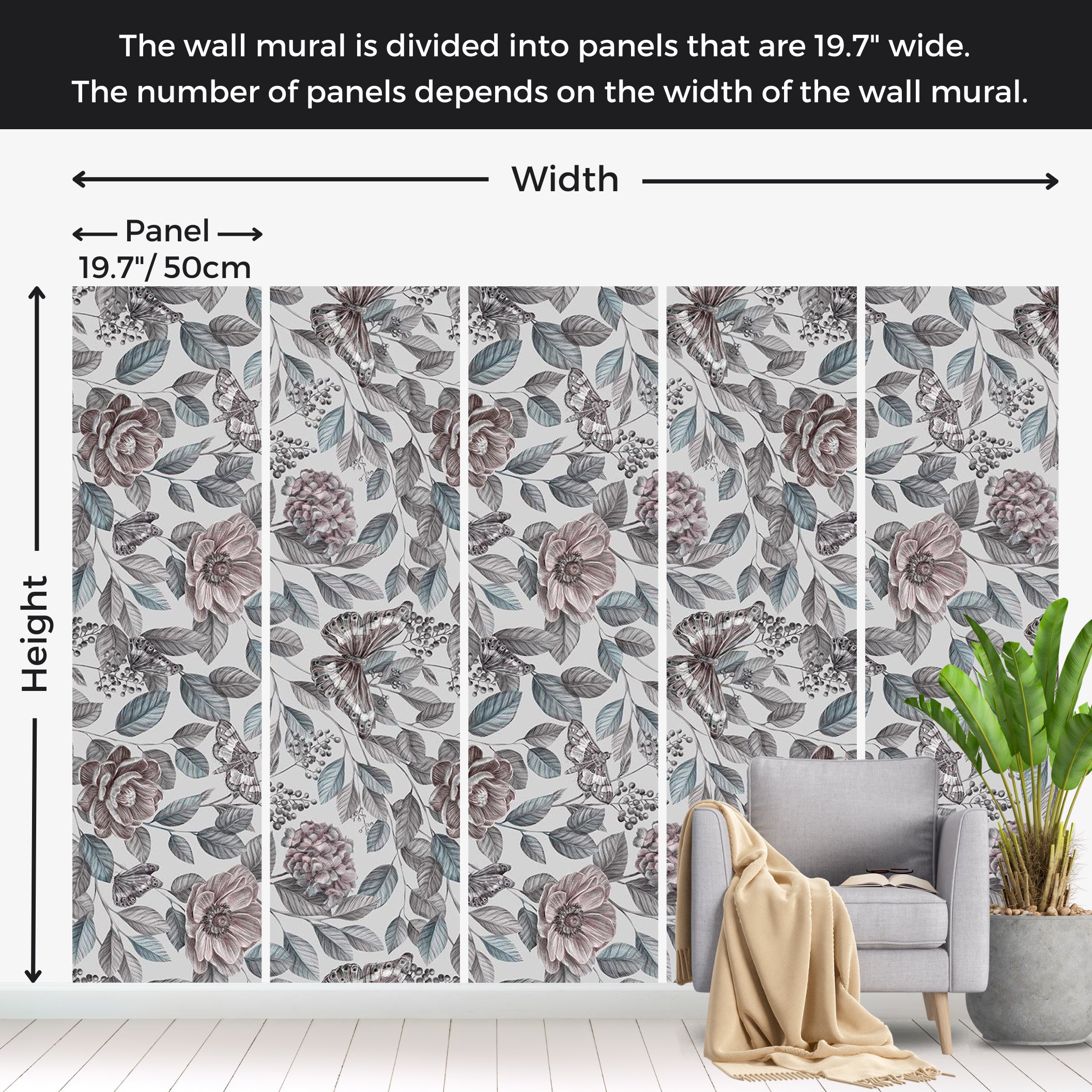 Floral Wallpaper Wall Mural - Rustic Mosaic 39"Wx27"H / Standard