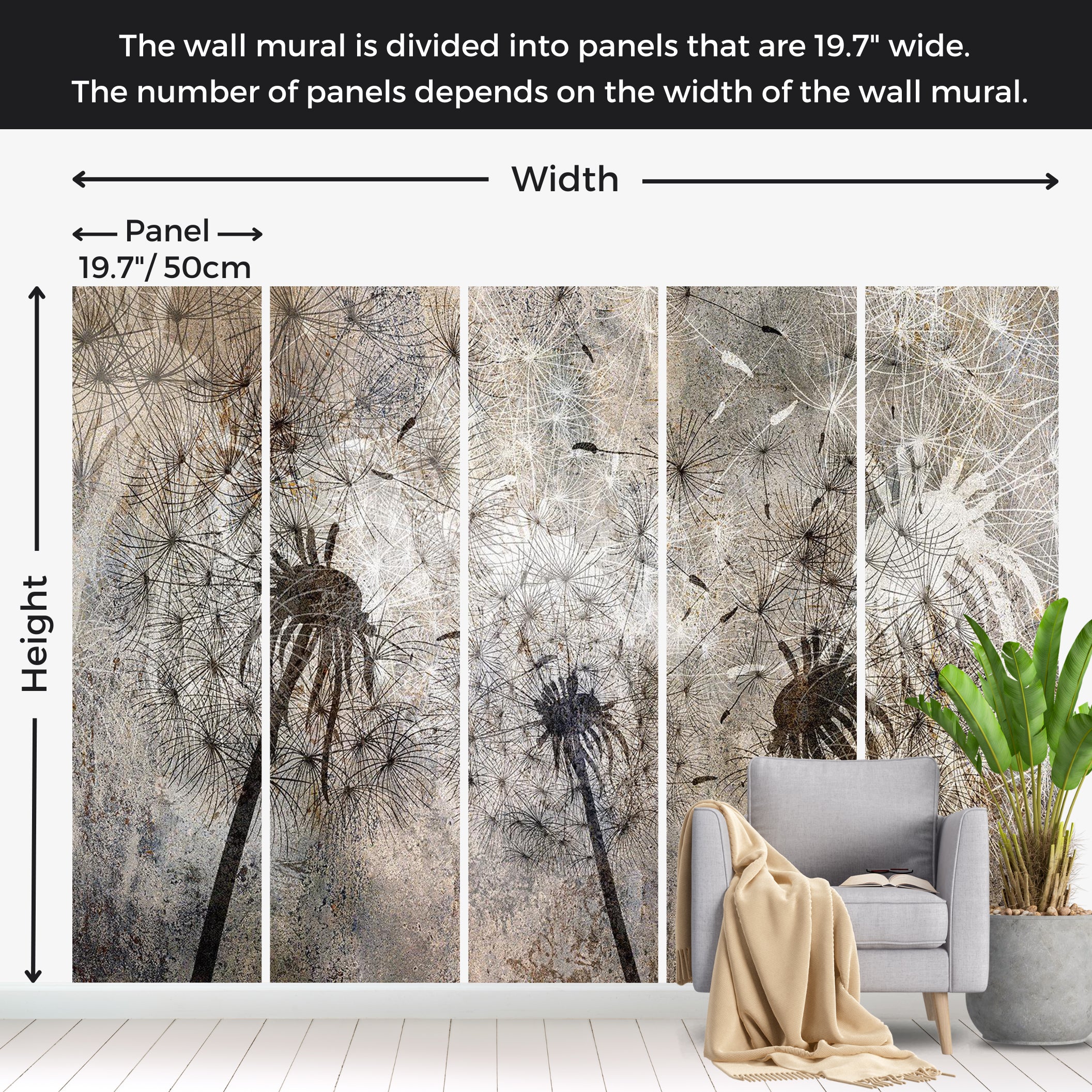 Floral Wallpaper Wall Mural - Silver Tree Fantasy 39"Wx27"H / Standard