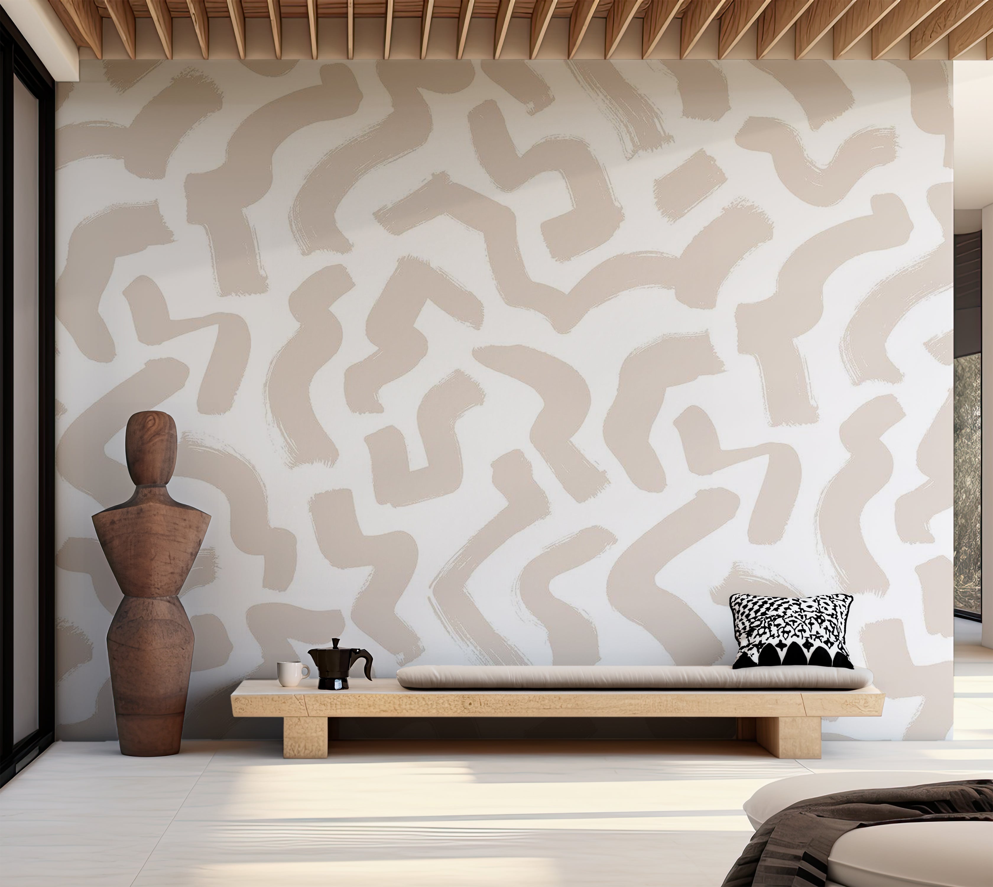 Abstract Wallpaper Wall Mural - Beige Organic Shapes 39"Wx27"H / Standard