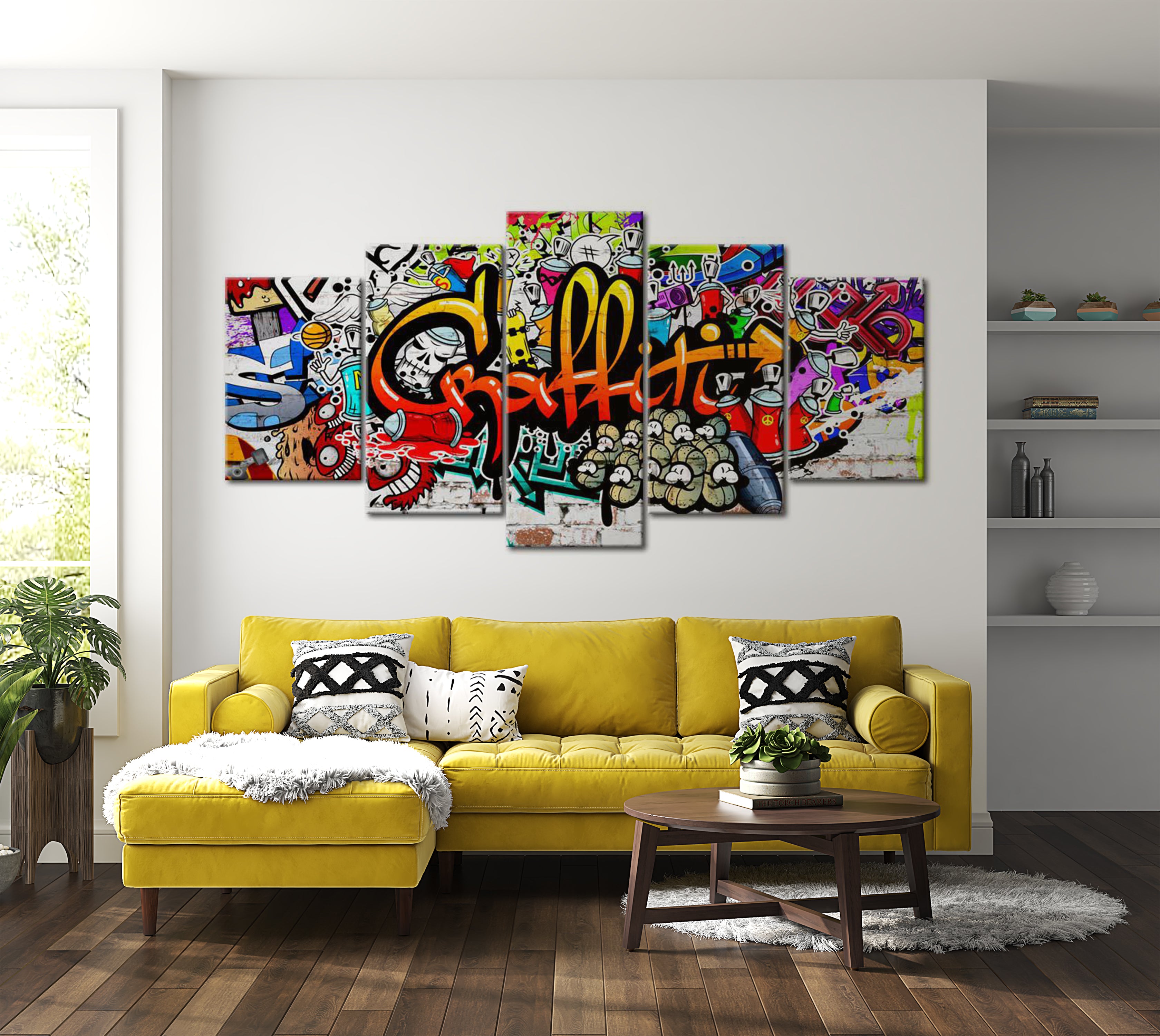 Stretched Canvas Street Art - Colorful Graffiti Style  - 5 Pieces 40"Wx20"H