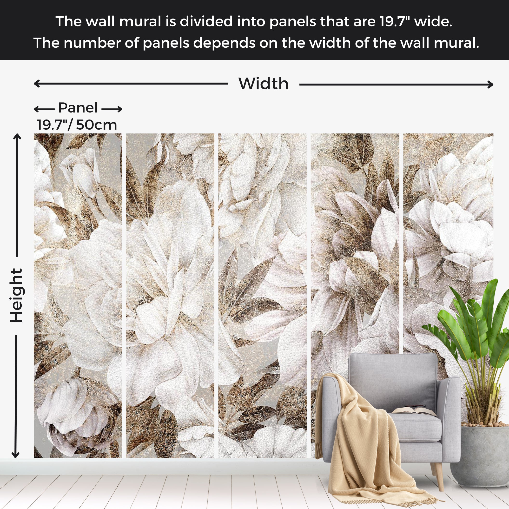 Floral Wallpaper Wall Mural - Vintage Blooming 39"Wx27"H / Standard