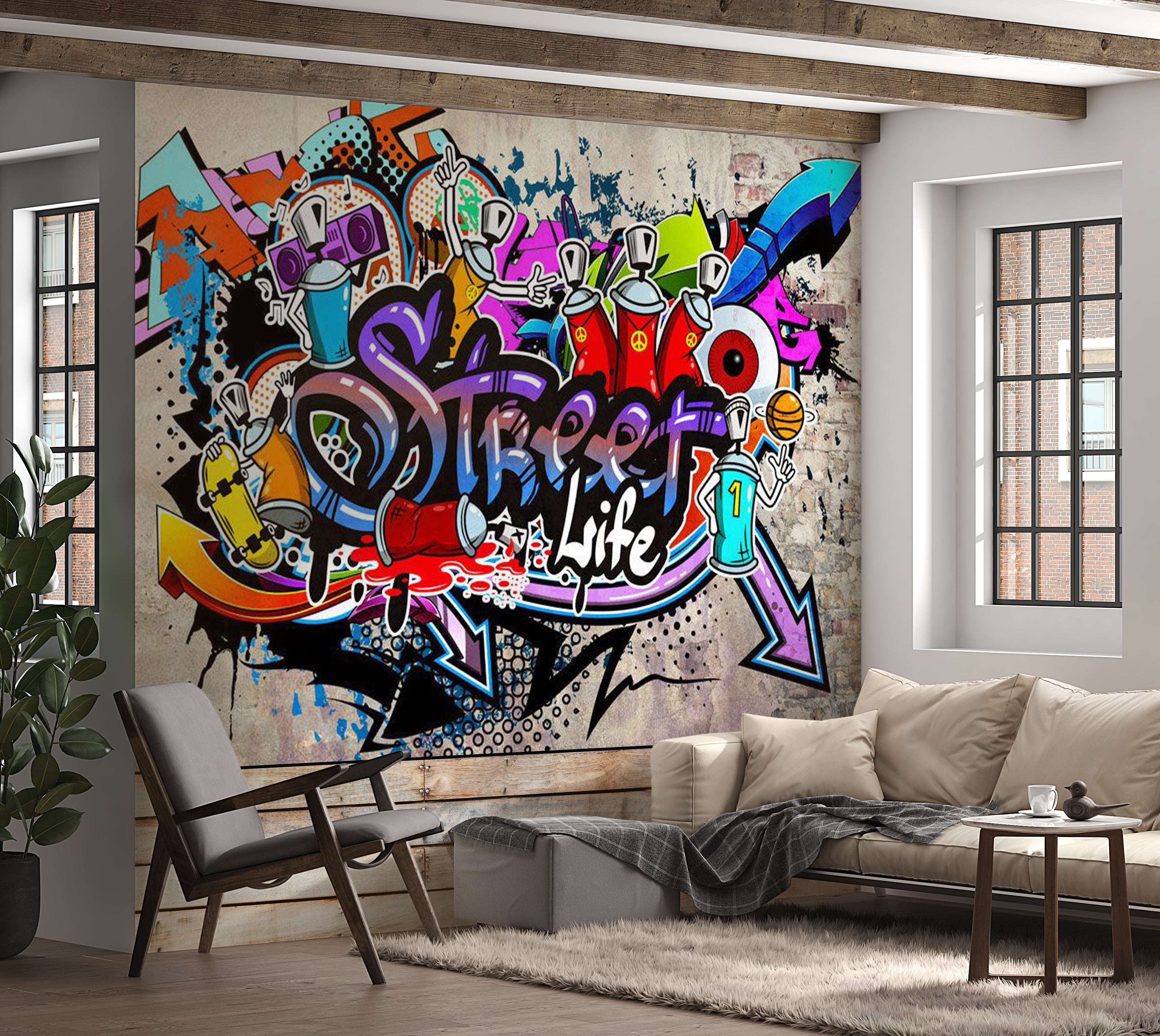 Peel & Stick Street Art Wall Mural - Street Game 38"Wx27"H