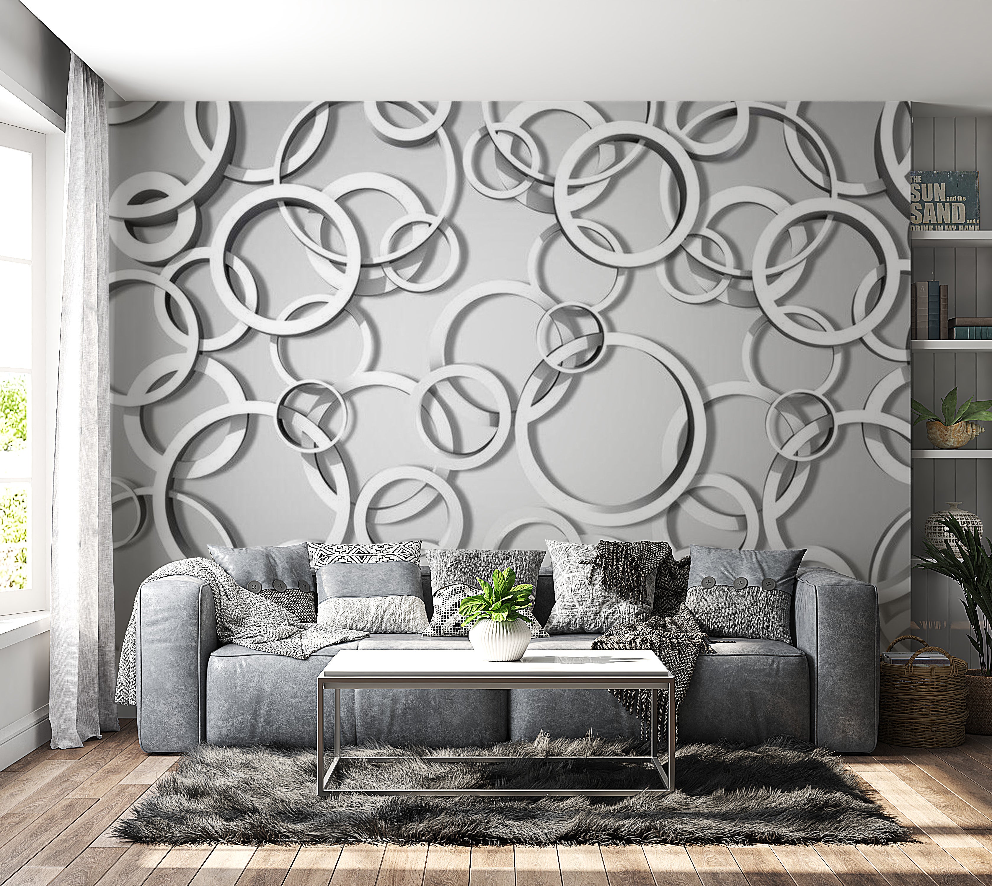 Abstract Wallpaper Wall Mural - Vicious Circles 39"Wx27"H