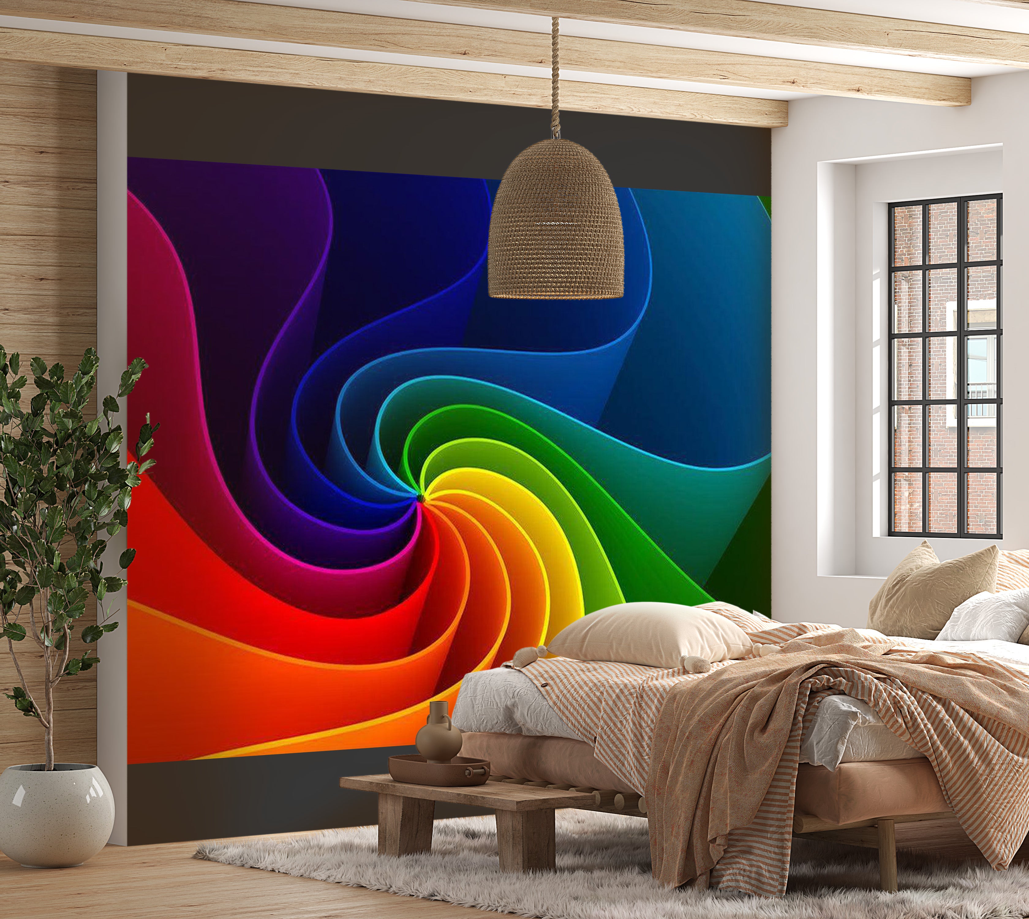 Abstract Wallpaper Wall Mural - Colorful Pinwheel 39"Wx27"H