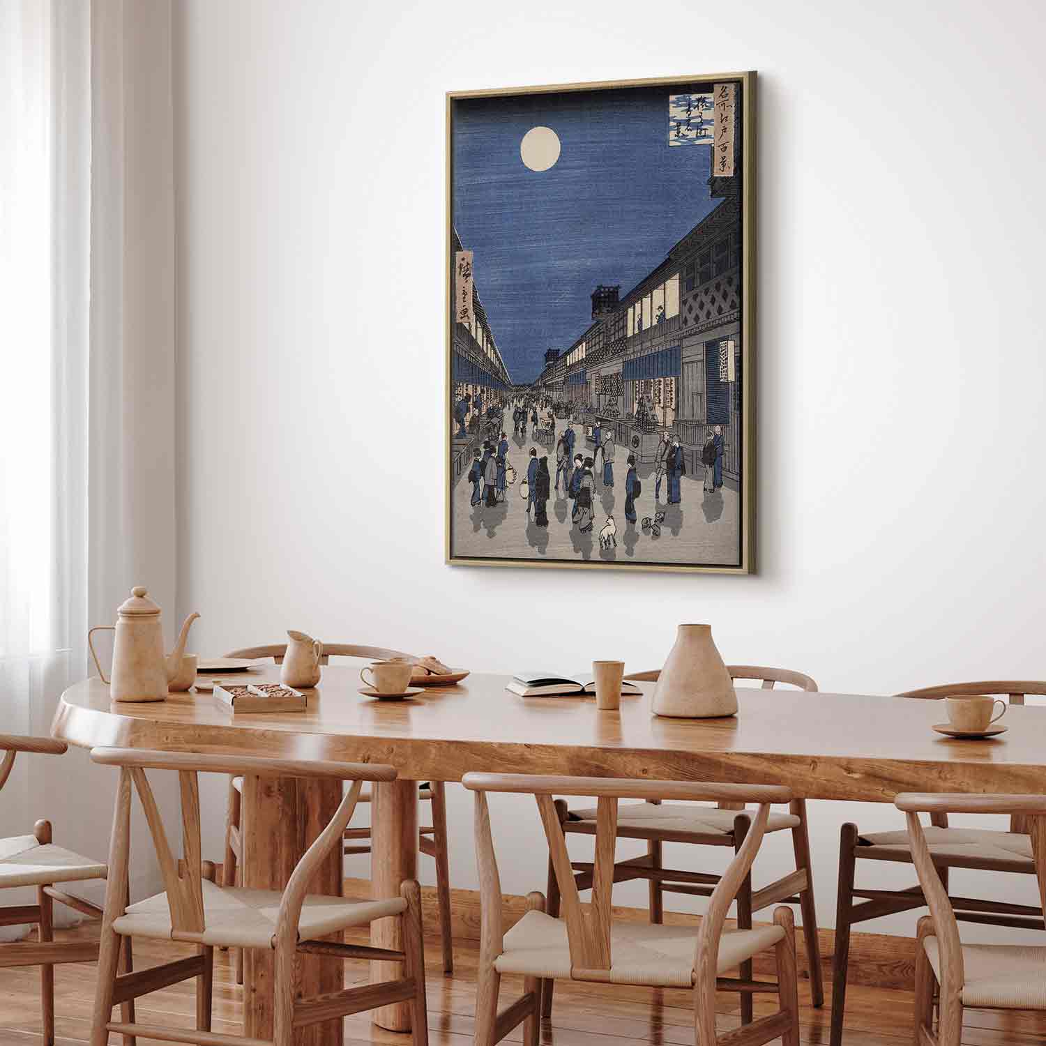 Floating Framed Canvas Art - Night Time View of Saruwaka Street - Meisho Edo Hyakkei