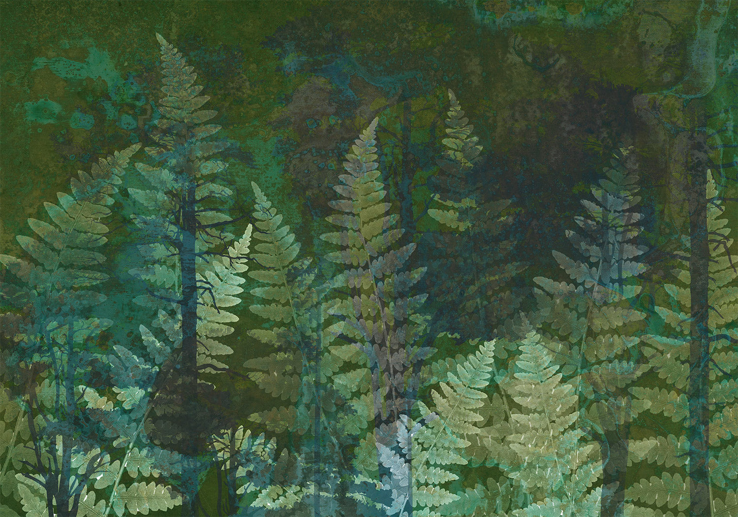 Peel & Stick Botanical Wall Mural - Green Abstract Ferns - Removable Wallpaper