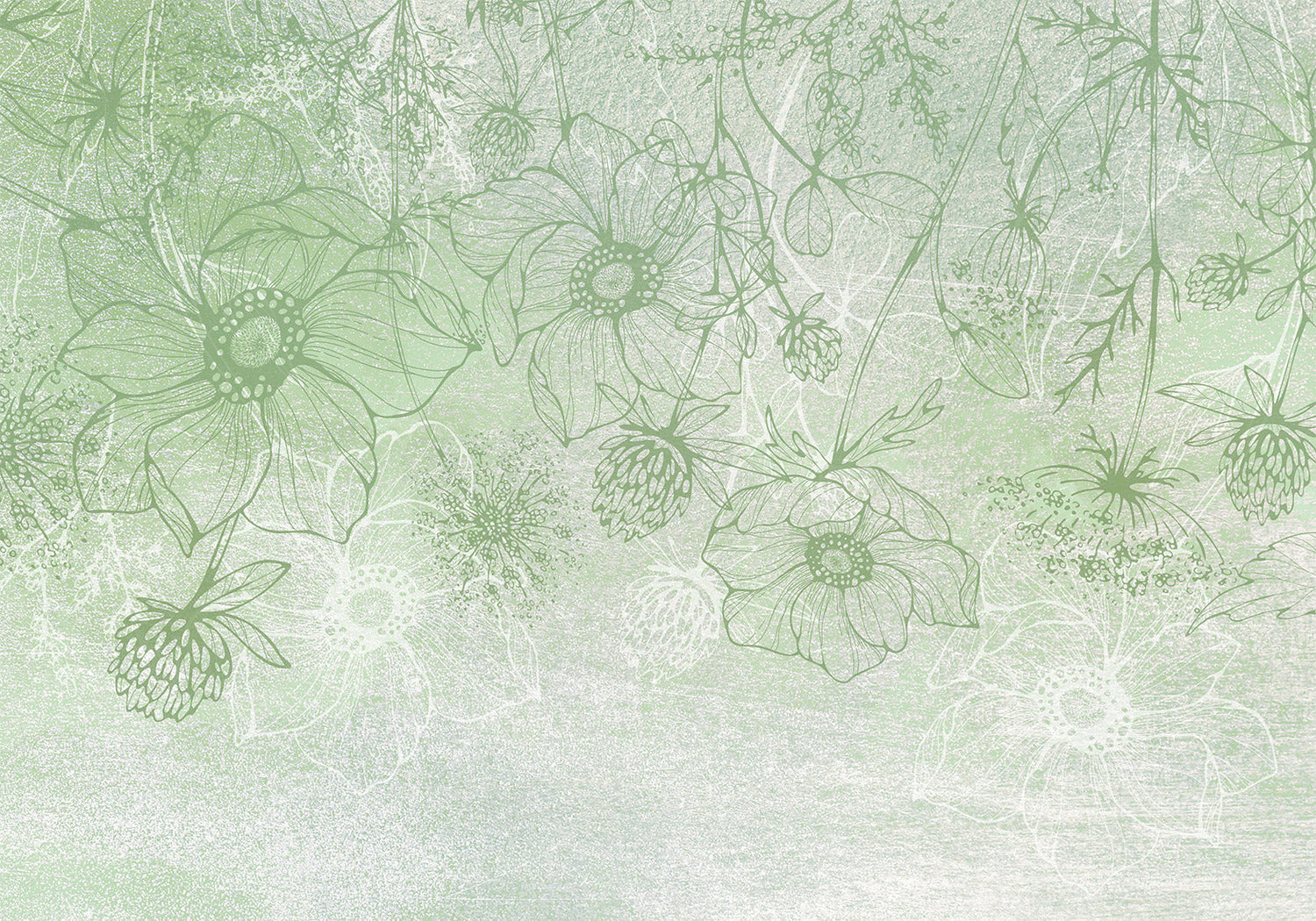Peel & Stick Botanical Wall Mural - Floral Green Lineart - Removable Wallpaper