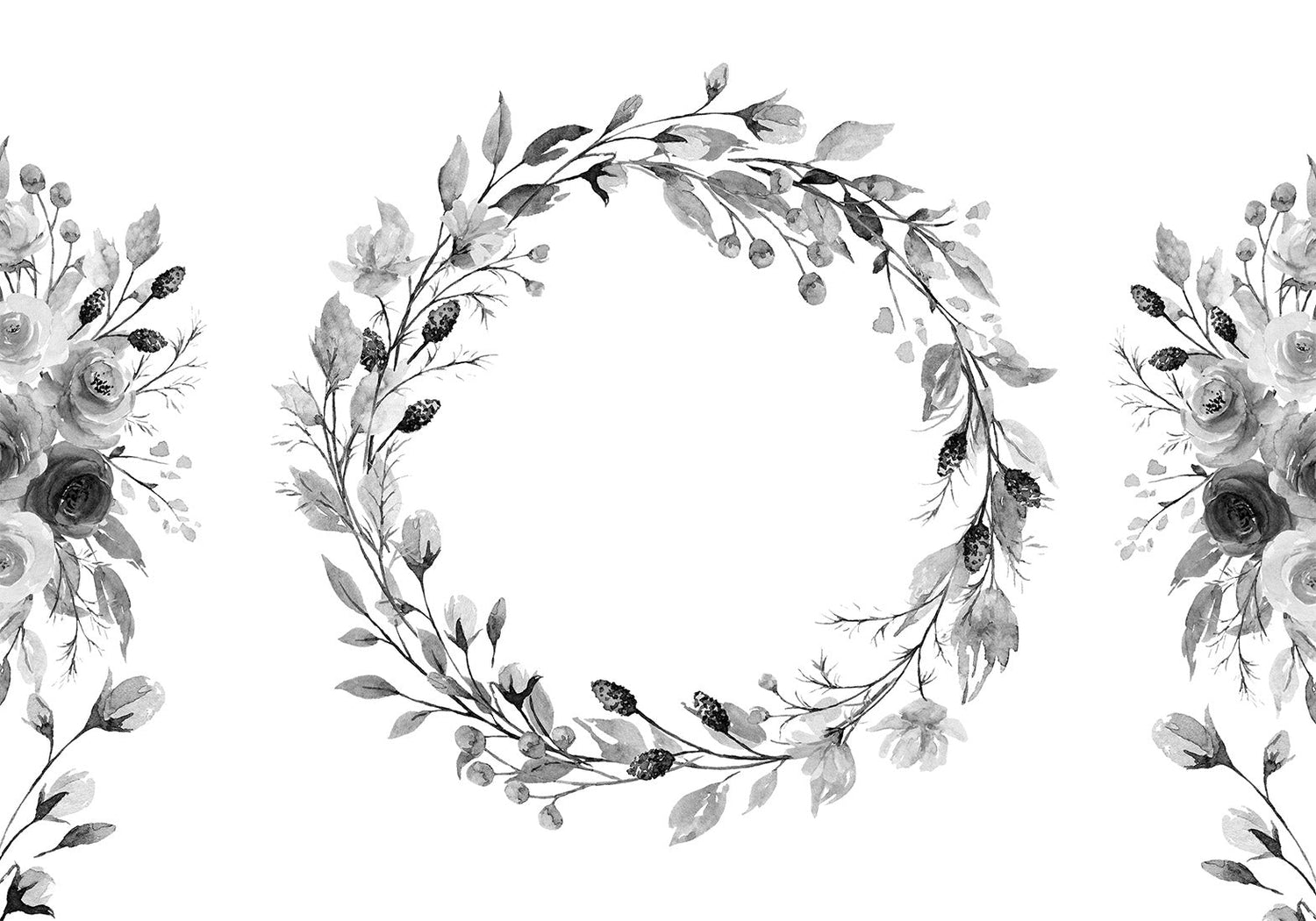 Peel & Stick Floral Wall Mural - Romantic Wreath Grey - Removable Wallpaper