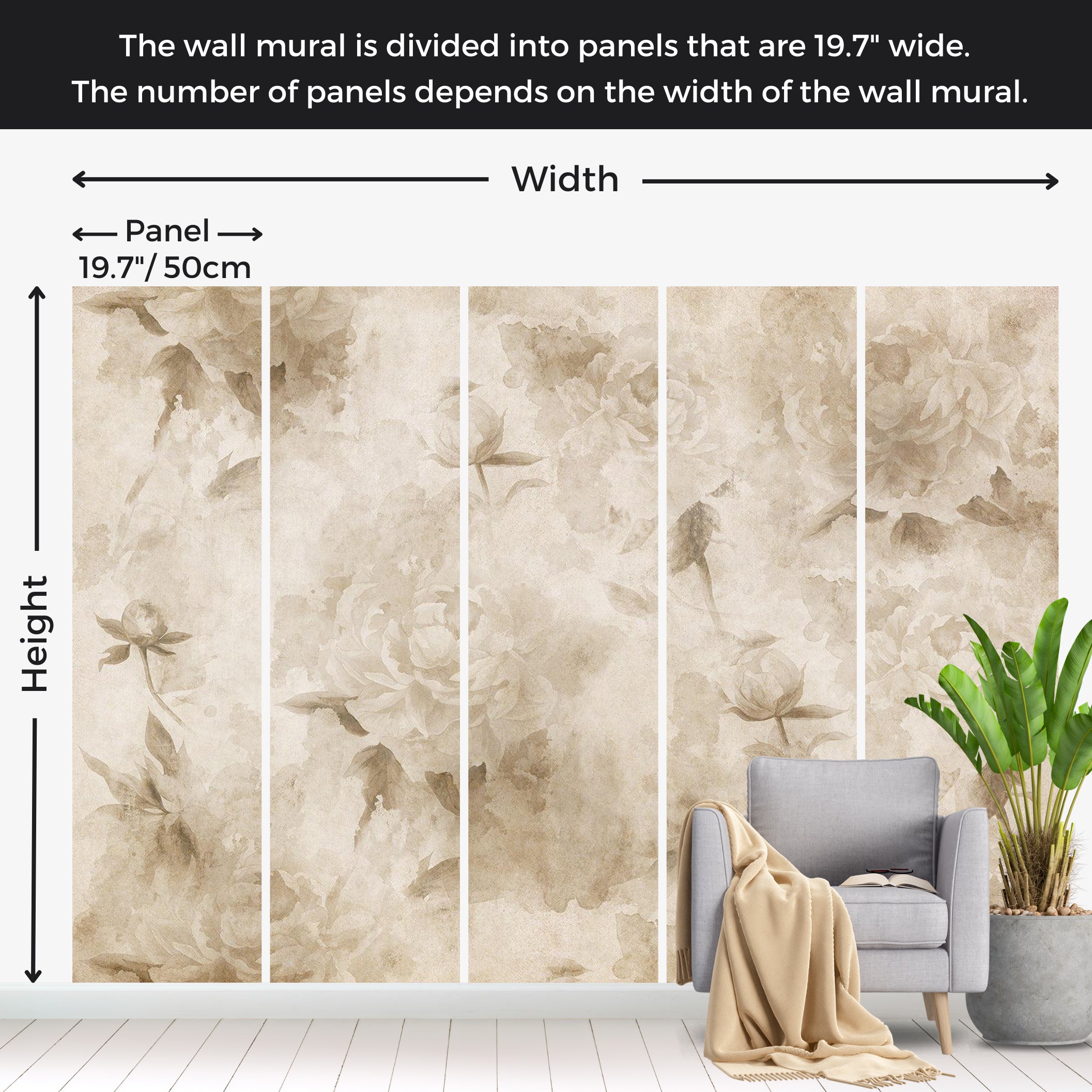 Floral Wallpaper Wall Mural - Vintage Nature 39"Wx27"H / Standard