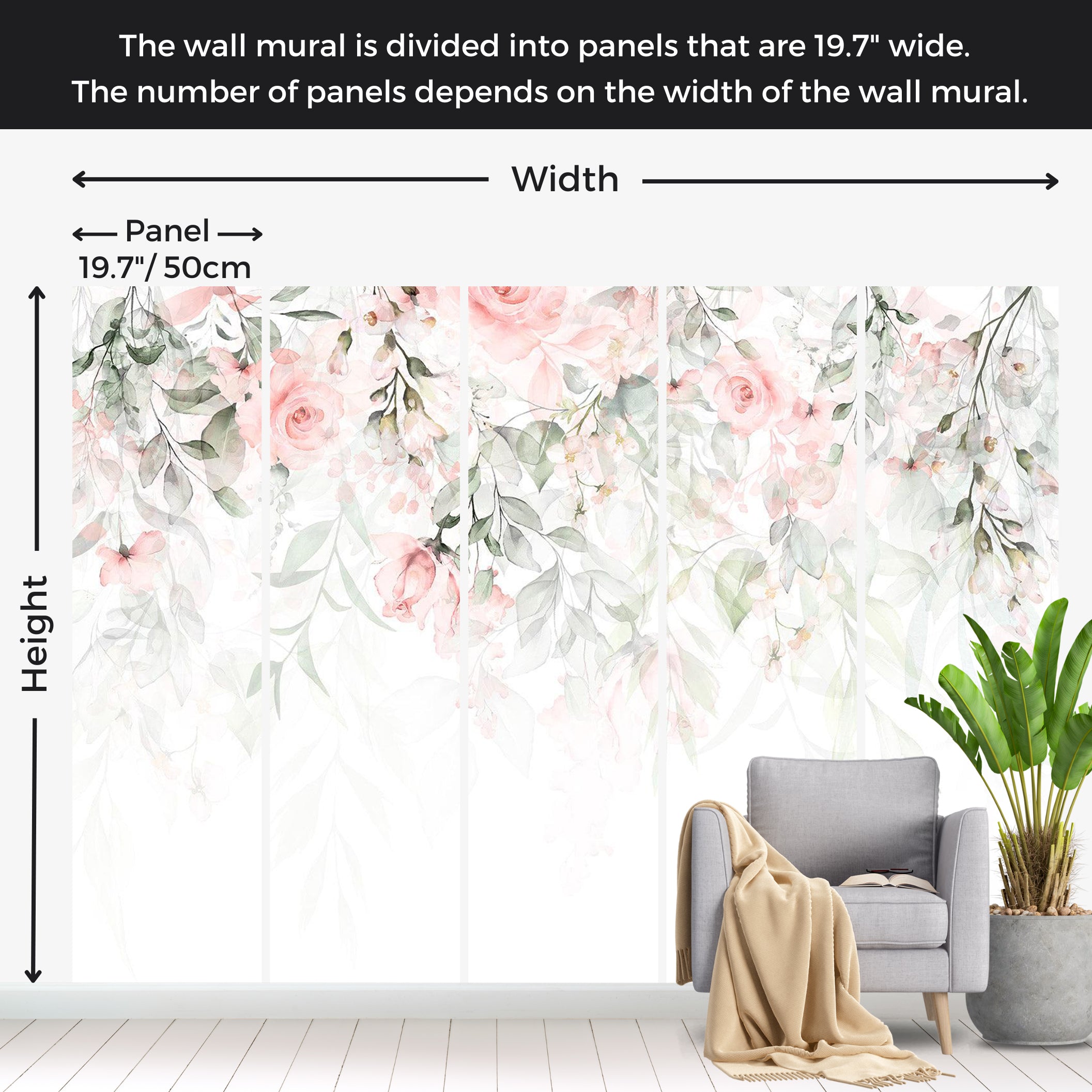 Floral Wallpaper Wall Mural - Waterfall of Roses 39"Wx27"H / Standard