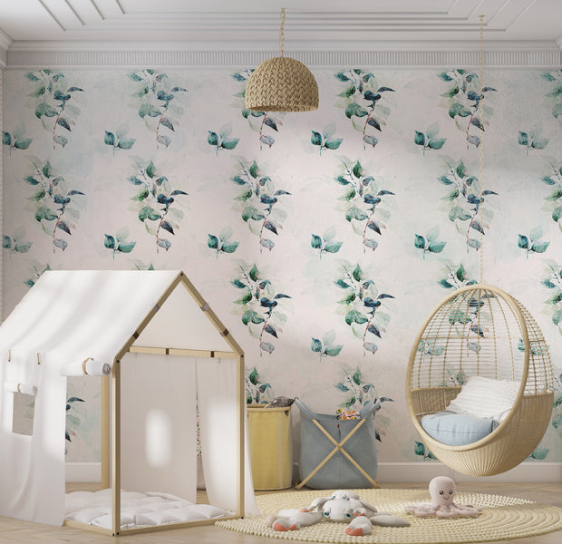 Botanical Wallpaper Wall Mural - Mint Green Nature 39"Wx27"H / Standard