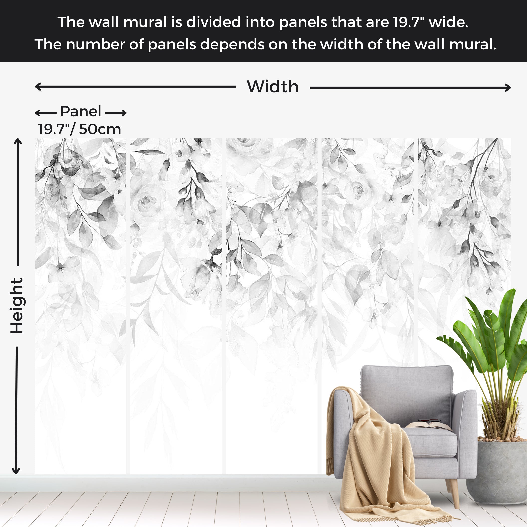 Floral Wallpaper Wall Mural - Waterfall of Roses Grey 39"Wx27"H / Standard