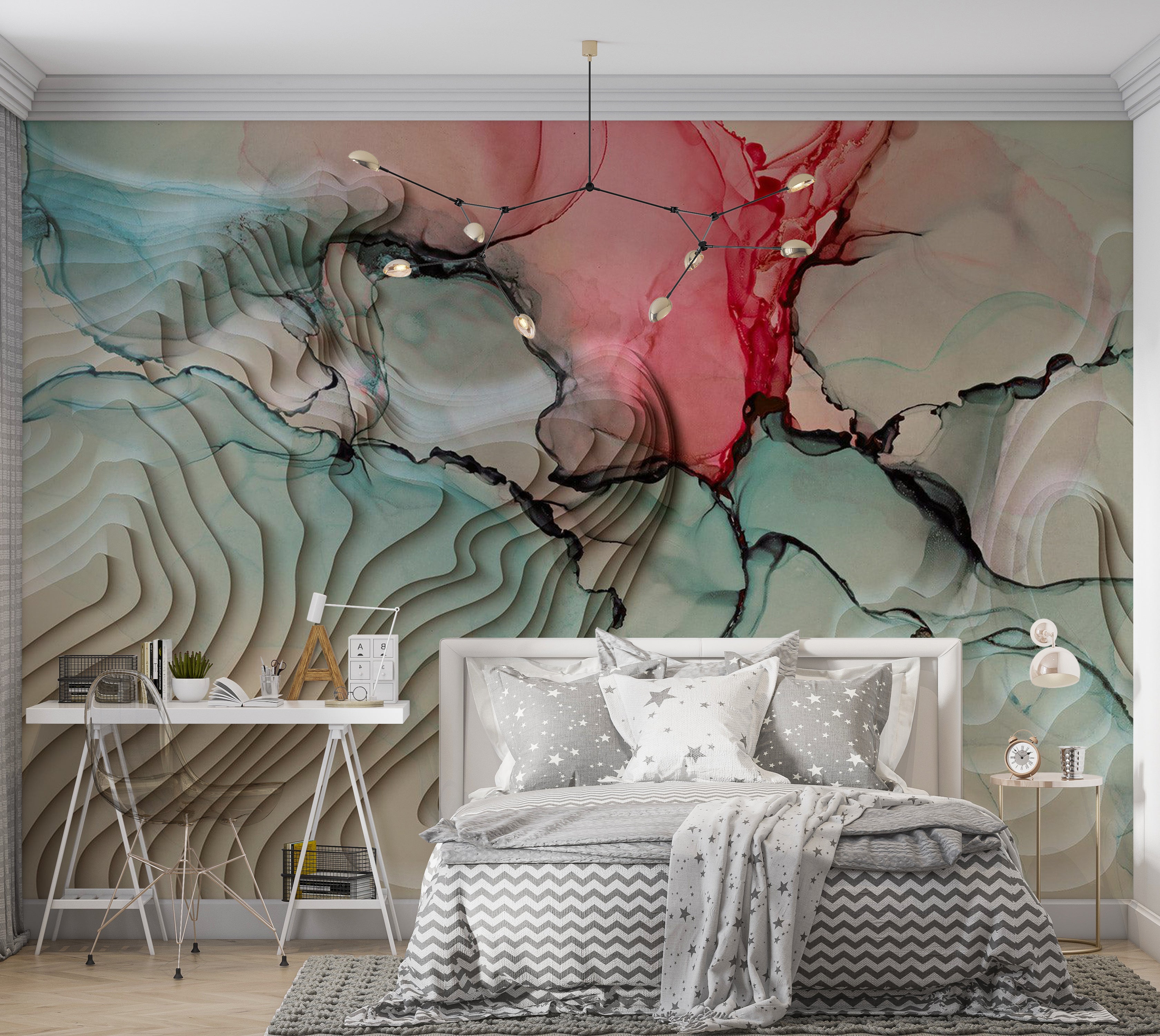 Abstract Wallpaper Wall Mural - 3D Ink Composition 39"Wx27"H / Standard