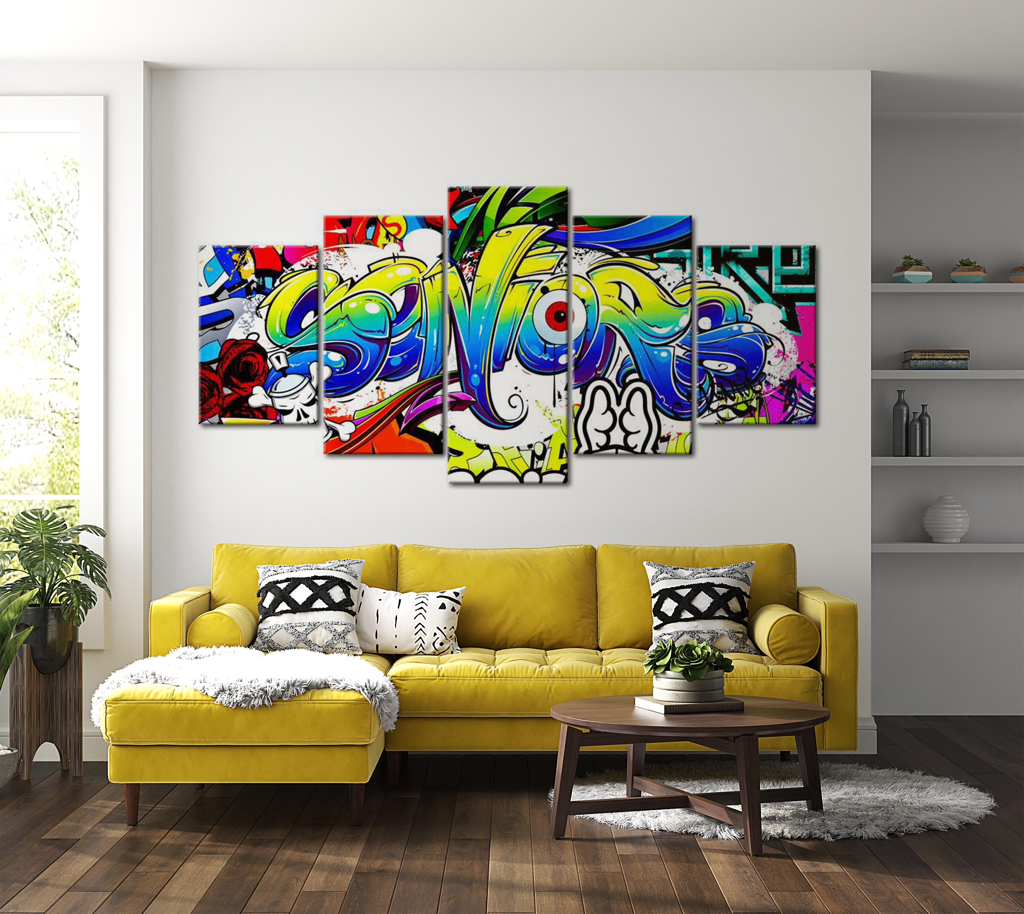 Stretched Canvas Street Art - Youth World - 5 Pieces 40"Wx20"H