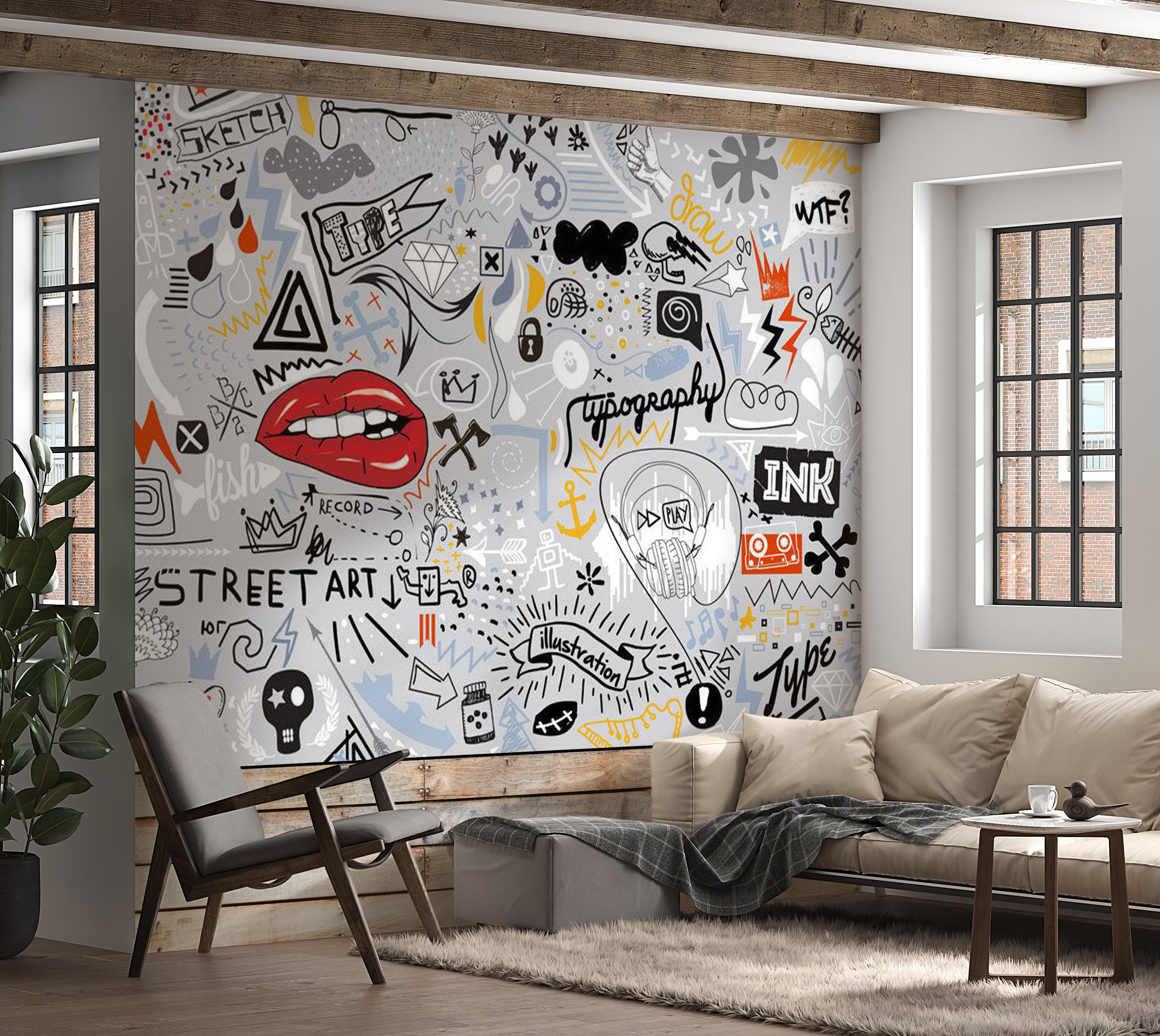 Peel & Stick Street Art Wall Mural - Thought Scribbles 38"Wx27"H