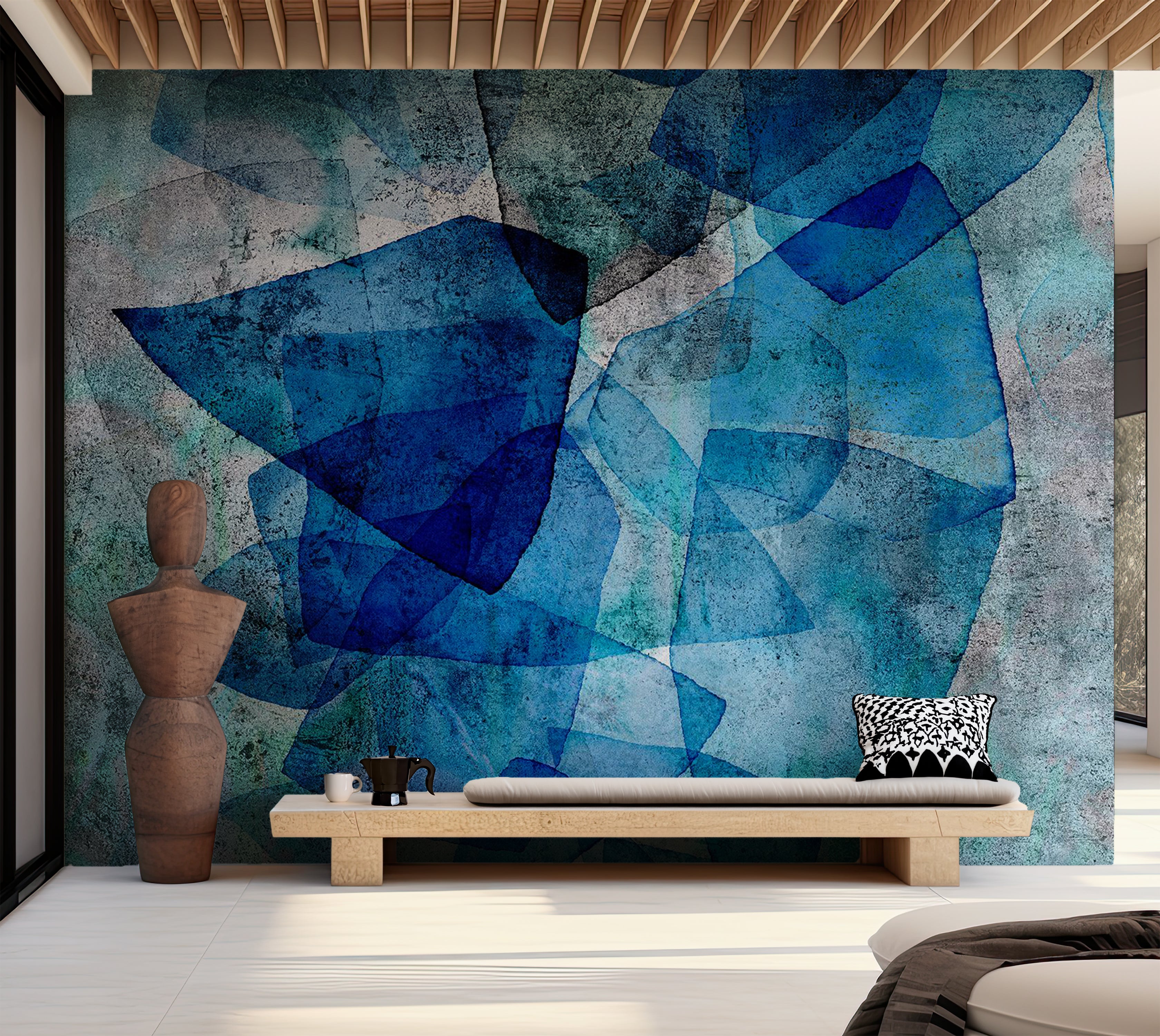 Abstract Wallpaper Wall Mural - Sapphire Mosaic 39"Wx27"H / Standard