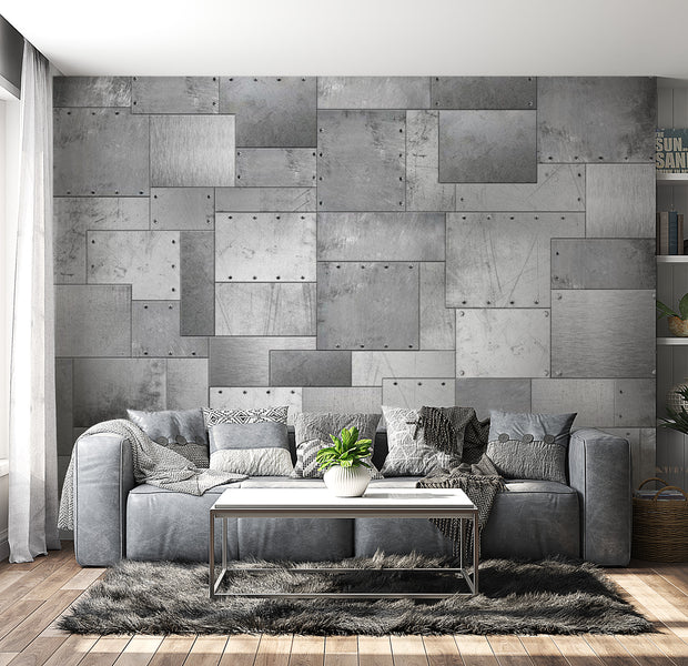 Background & Patterns Wallpaper Wall Mural - Industrial Metal Plates 39"Wx27"H