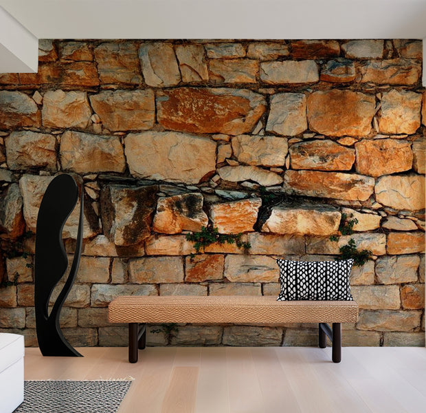 Background & Patterns Wallpaper Wall Mural - Big Stacked Stones Castle Wall 39"Wx27"H