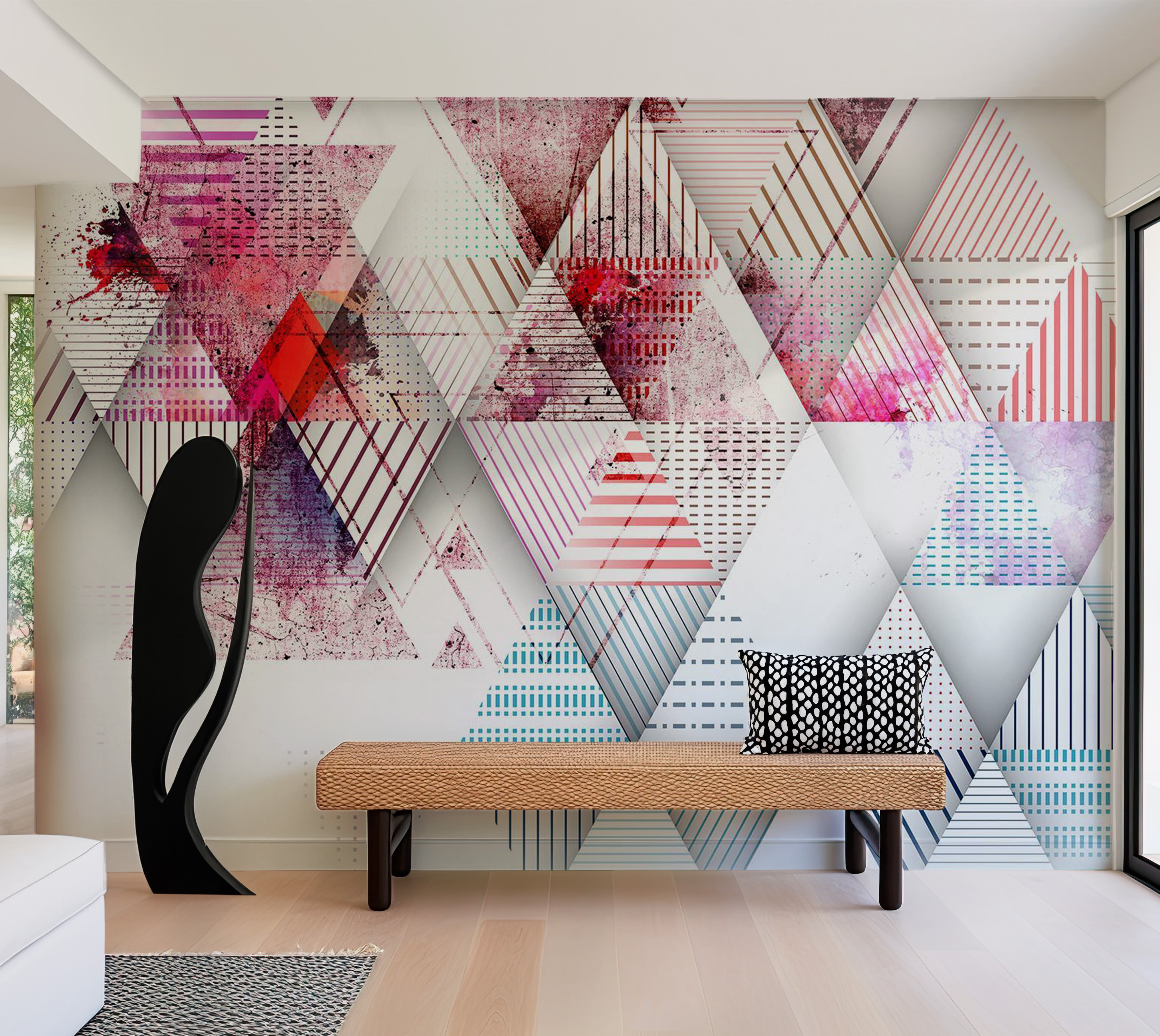 Abstract Wallpaper Wall Mural - Triangular World 39"Wx27"H