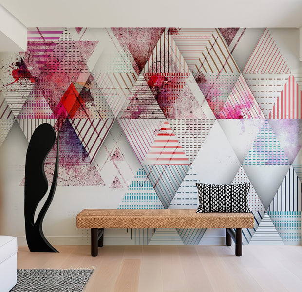 Abstract Wallpaper Wall Mural - Triangular World 39"Wx27"H