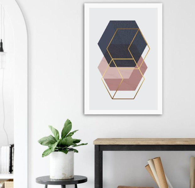Marble Blush Dark Blue Gold Geometric Poster 03