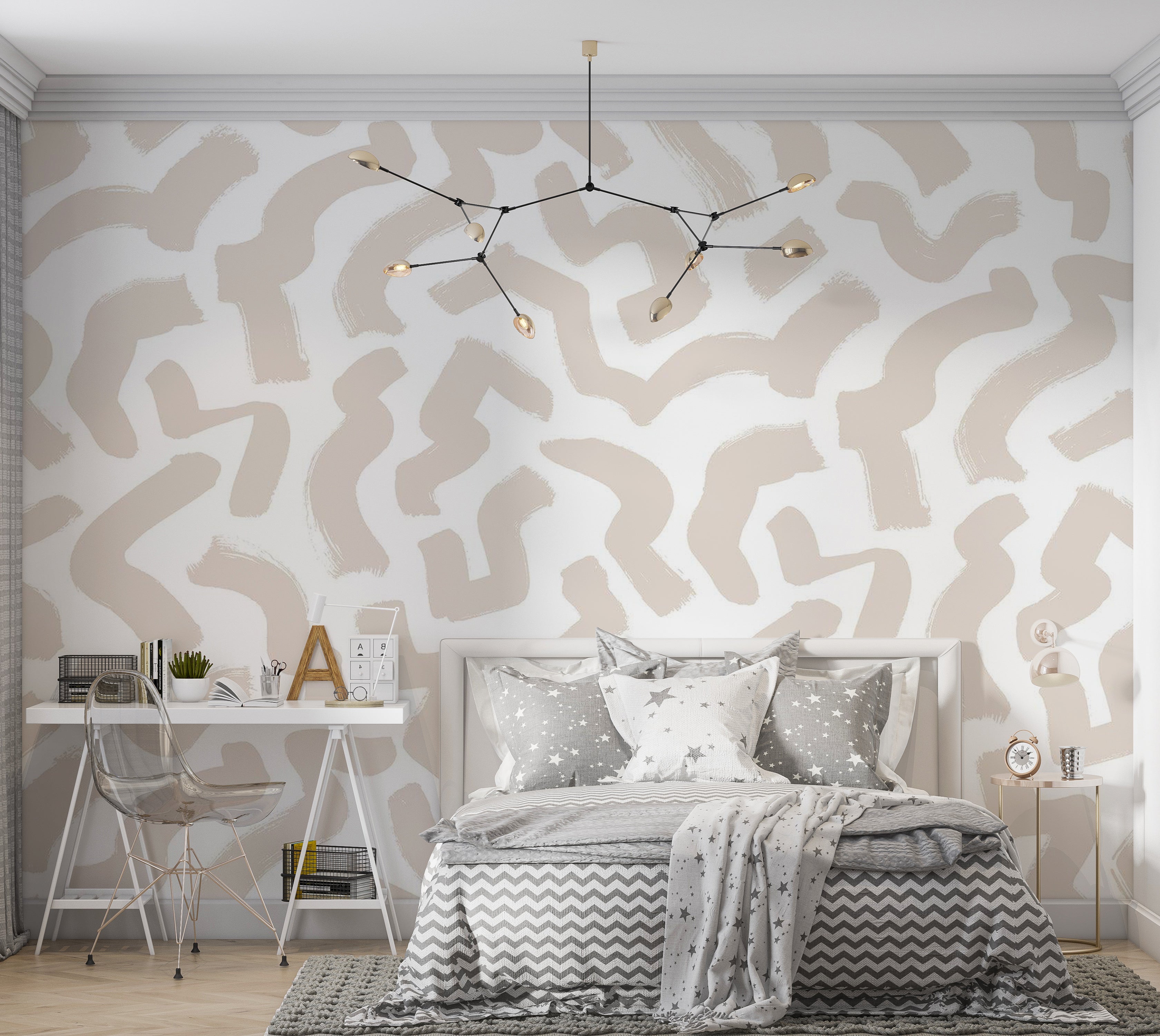 Abstract Wallpaper Wall Mural - Beige Organic Shapes 39"Wx27"H / Standard