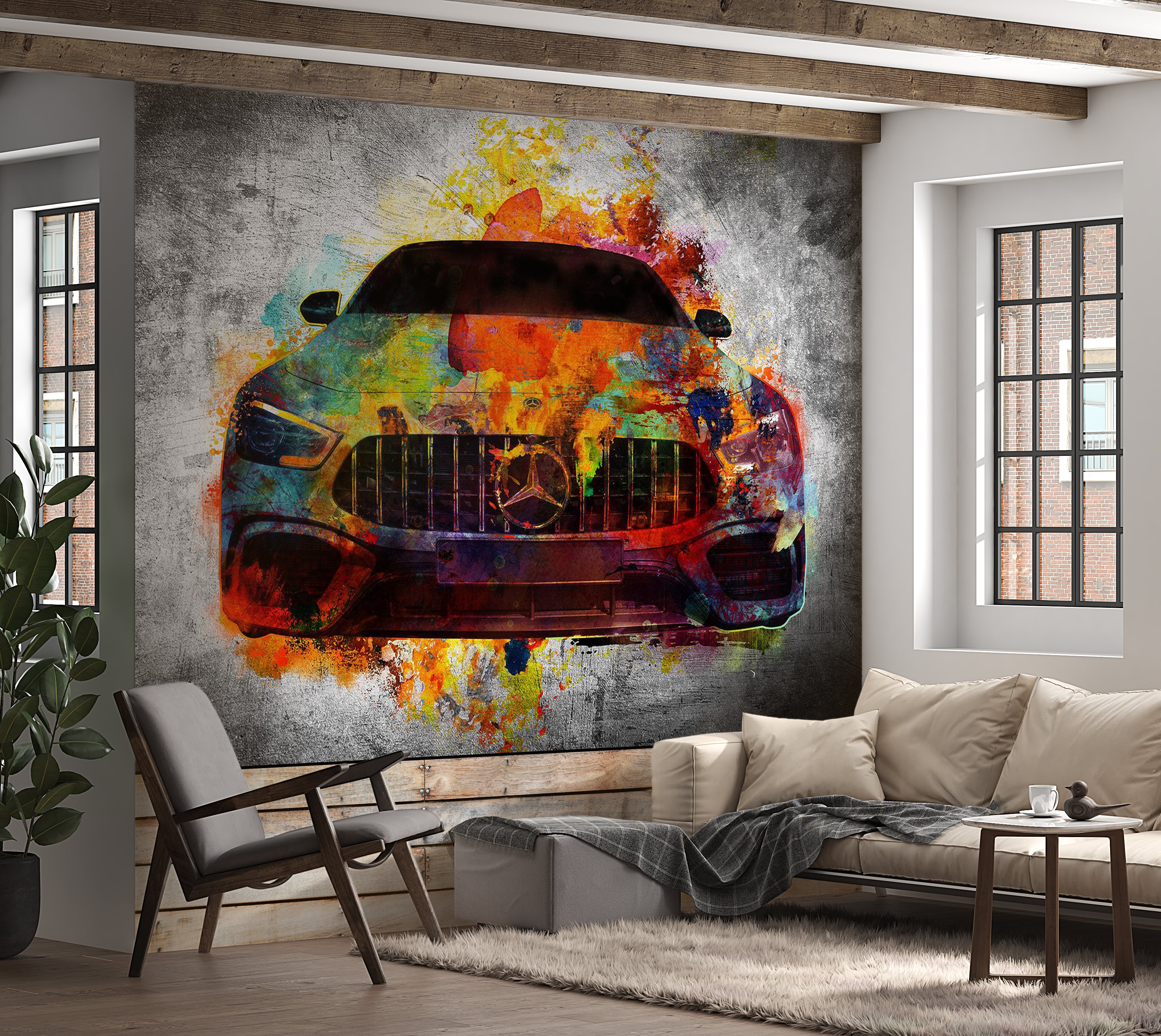 Peel & Stick Wall Mural - Artistic Car Art 38"Wx27"H