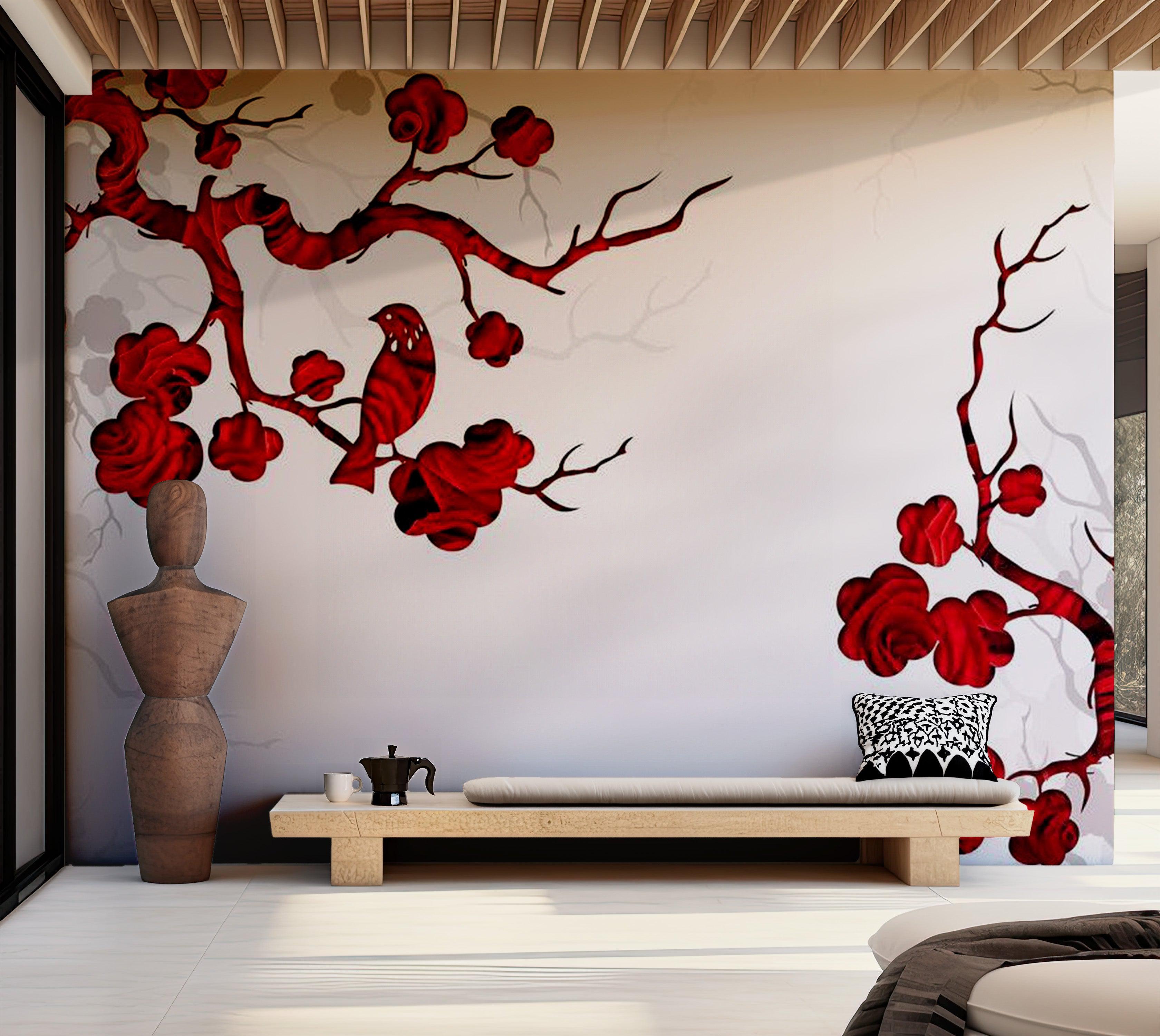 Zen Wallpaper Wall Mural - Red Bush