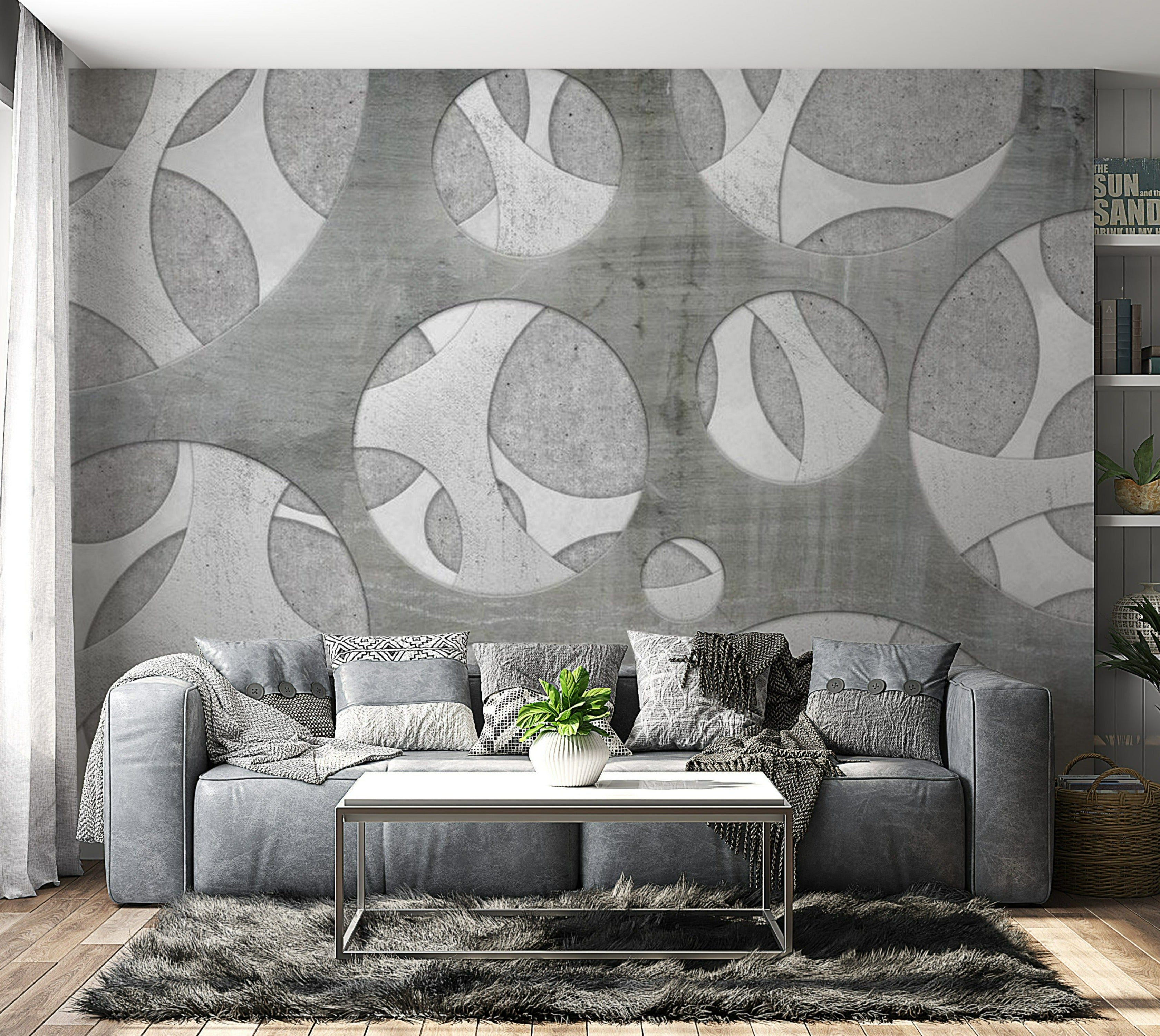 Abstract Wallpaper Wall Mural - Woven Of Grays 39"Wx27"H