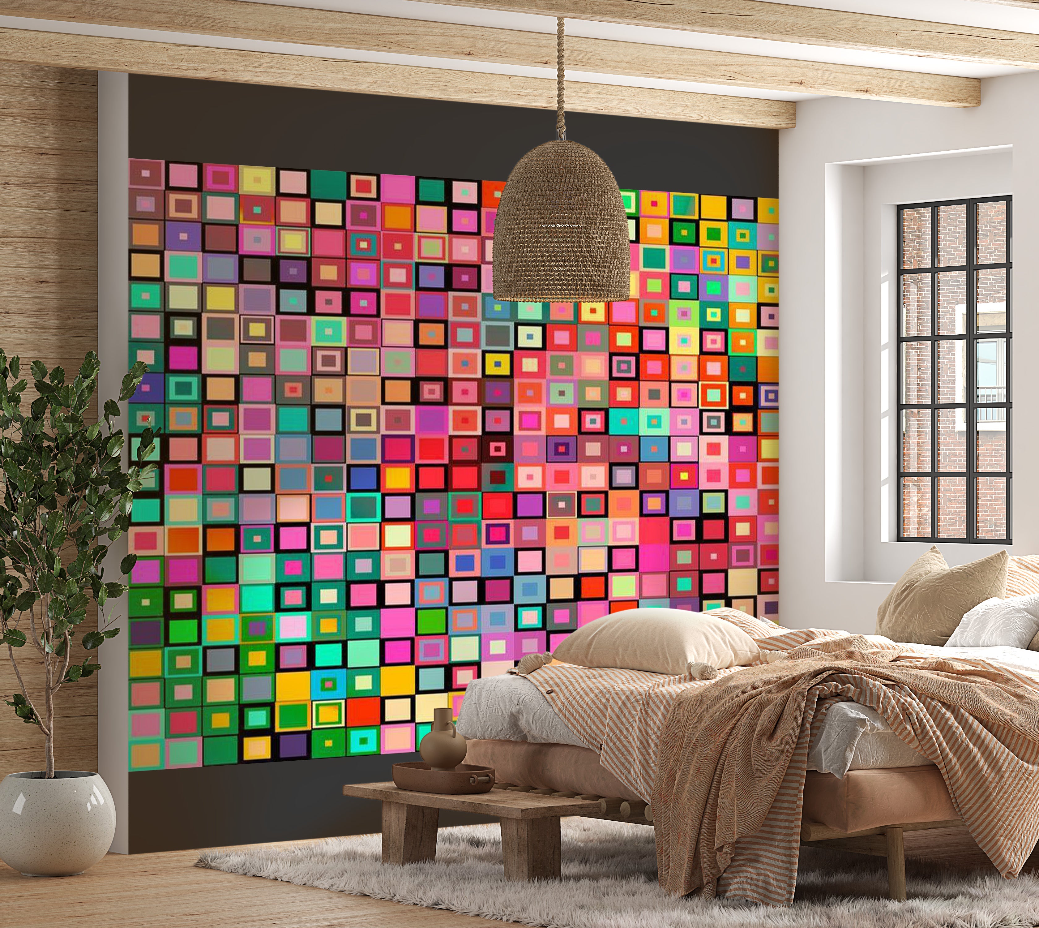 Abstract Wallpaper Wall Mural - Colourful Boxes 39"Wx27"H