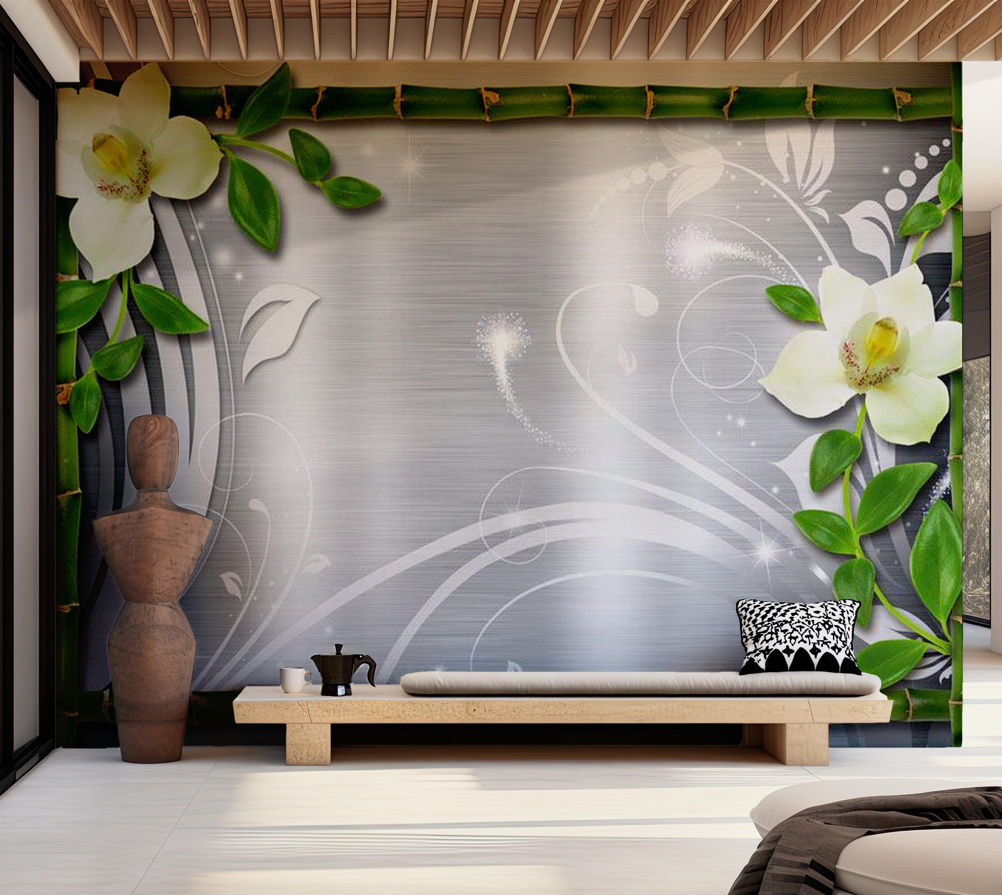 Zen Wallpaper Wall Mural - Bamboo And Two Orchids