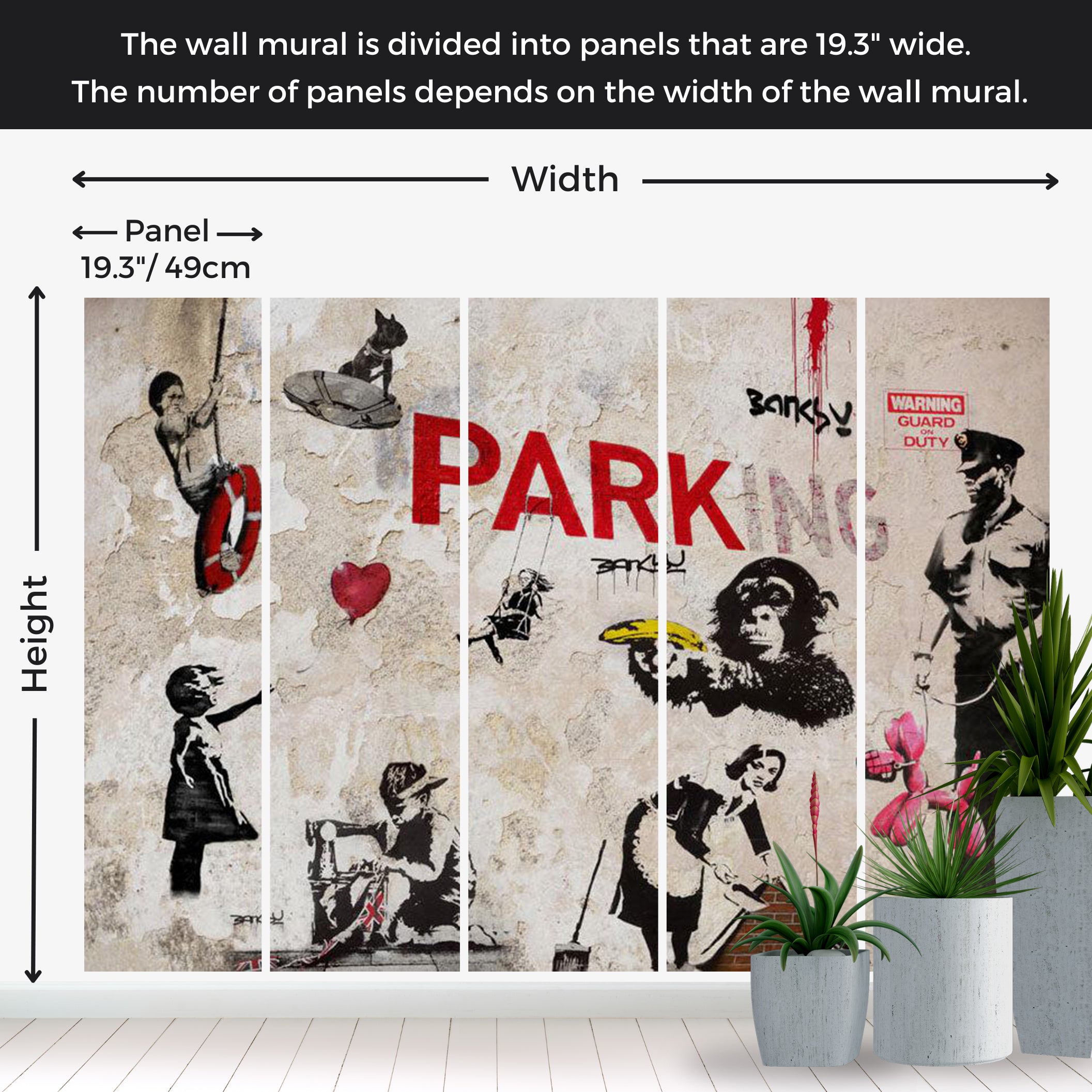 Peel & Stick Street Art Wall Mural - Banksy Graffiti Collage 38"Wx27"H