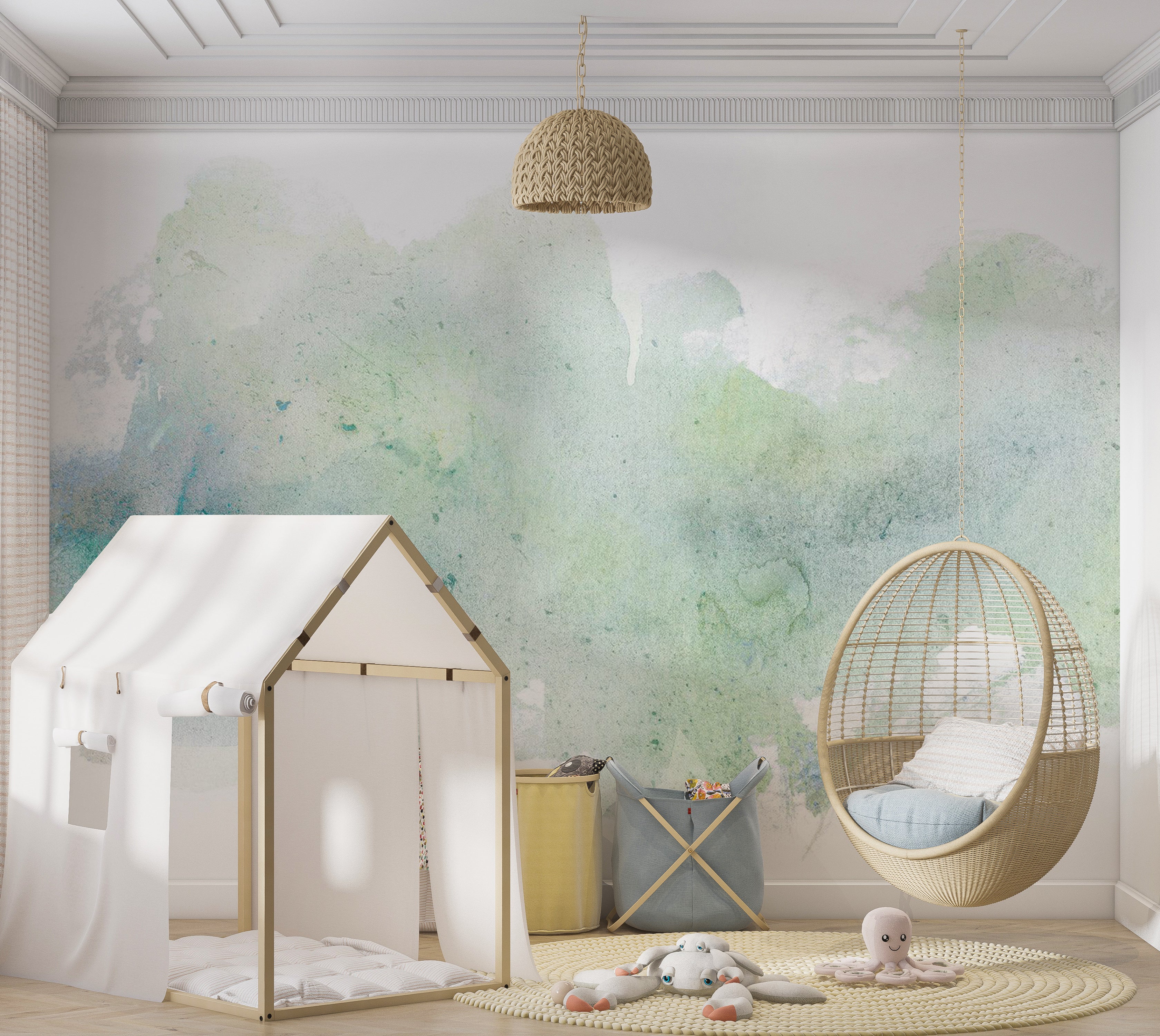 Surface Texture Wallpaper Wall Mural - Pastel Mint Watercolor 39"Wx27"H / Standard