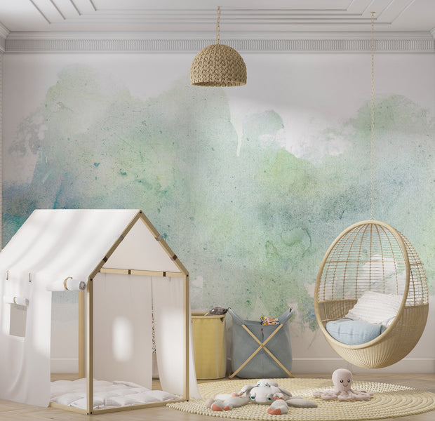 Surface Texture Wallpaper Wall Mural - Pastel Mint Watercolor 39"Wx27"H / Standard