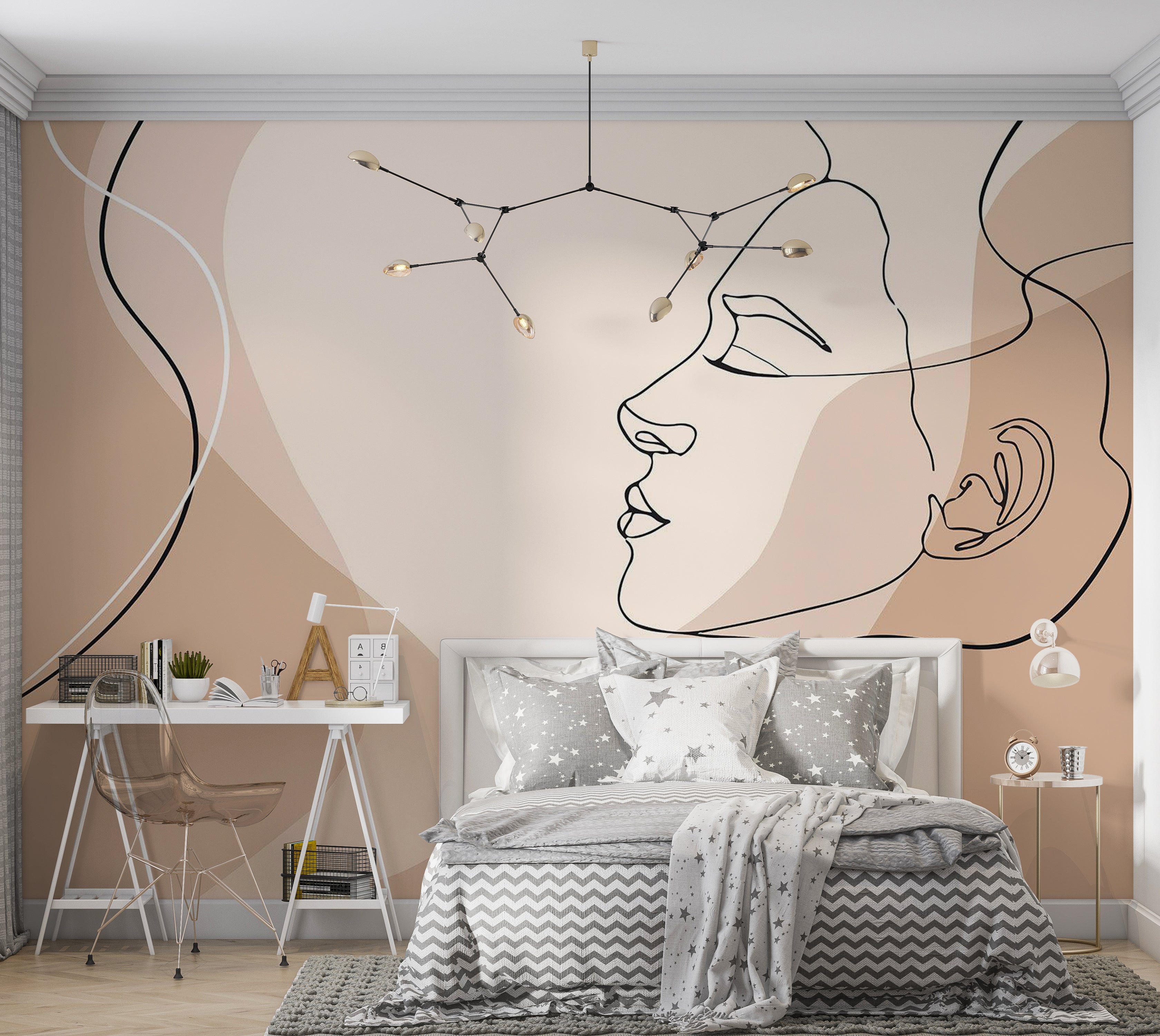 Abstract Wallpaper Wall Mural - Line Art Femininity 39"Wx27"H / Standard